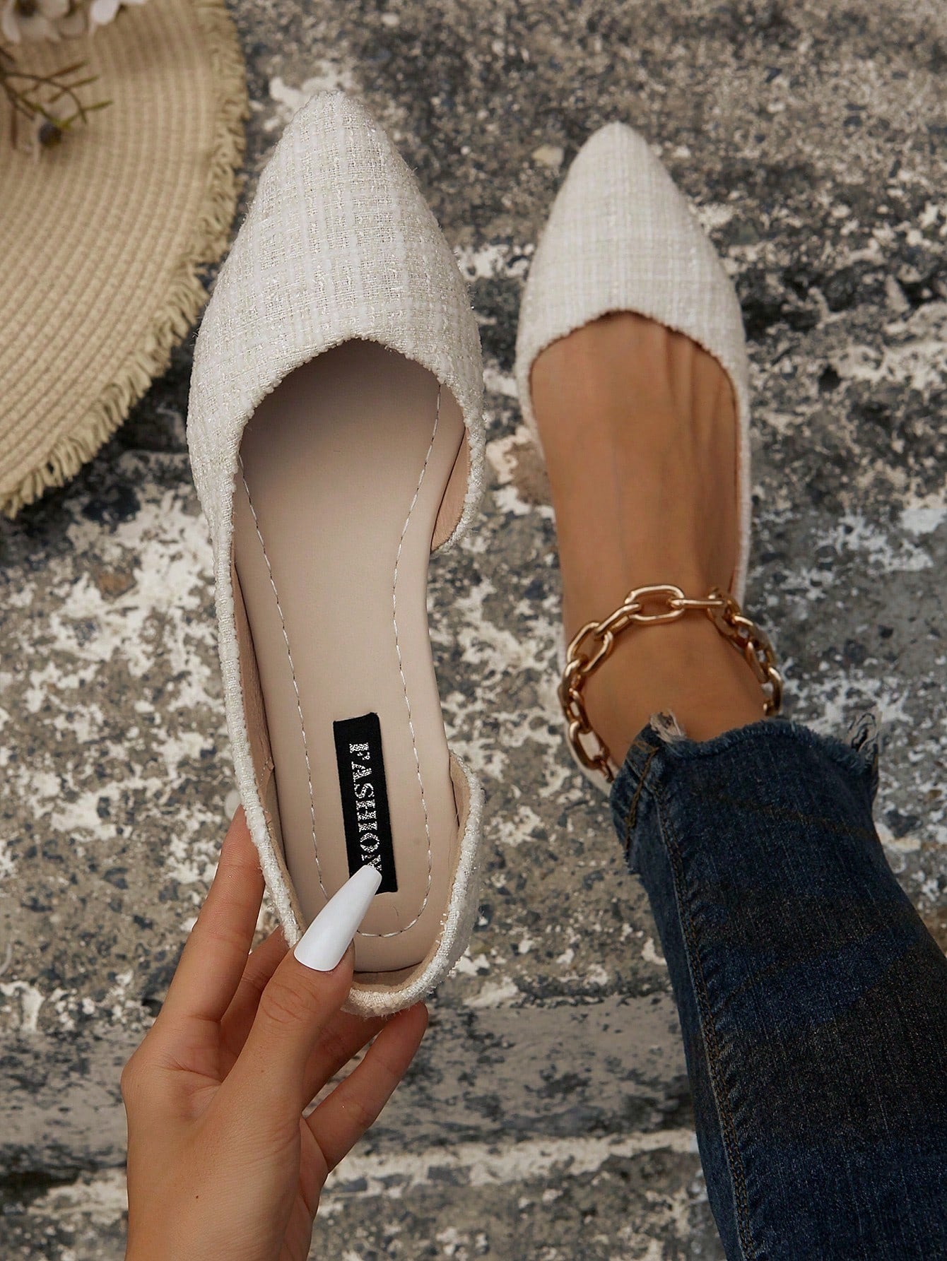Fashionable Colored Women's Spring & Autumn Pointed Toe Slip-On Flat Shoes, Breathable & Comfortable Hollow-Out Shoes For Work, Parties, Shopping, Students, And Elegant Style