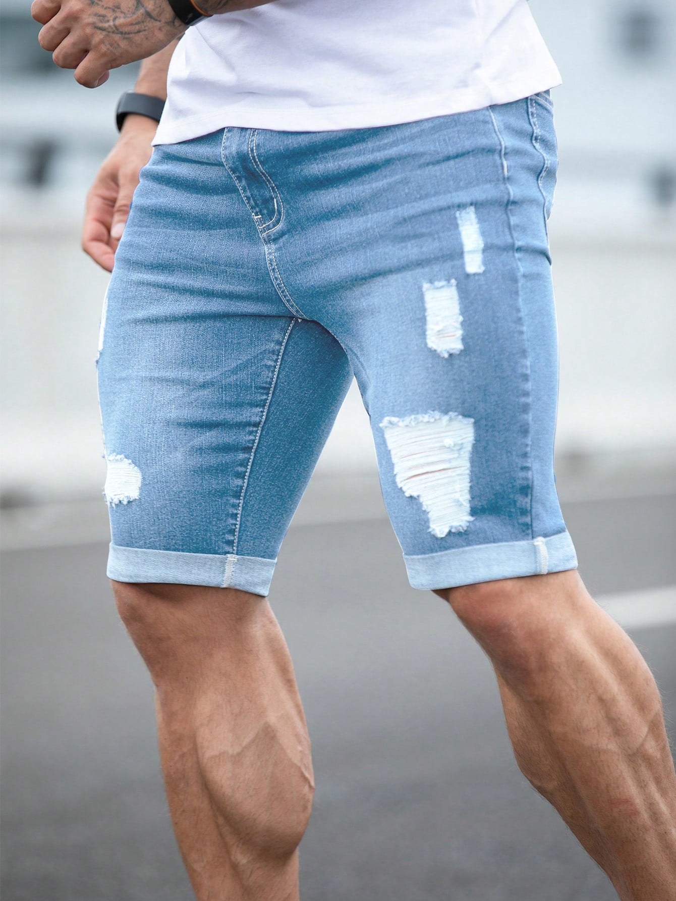 Men's Fashion Ripped Black Denim Shorts