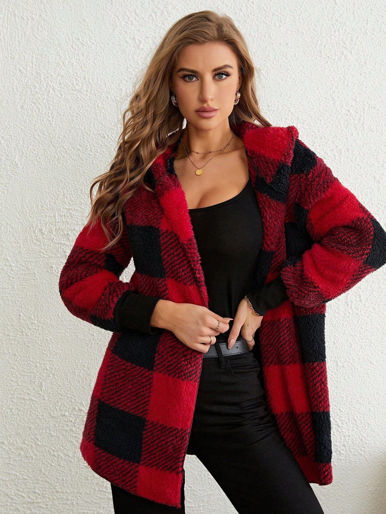 Buffalo Plaid Hooded Teddy Coat