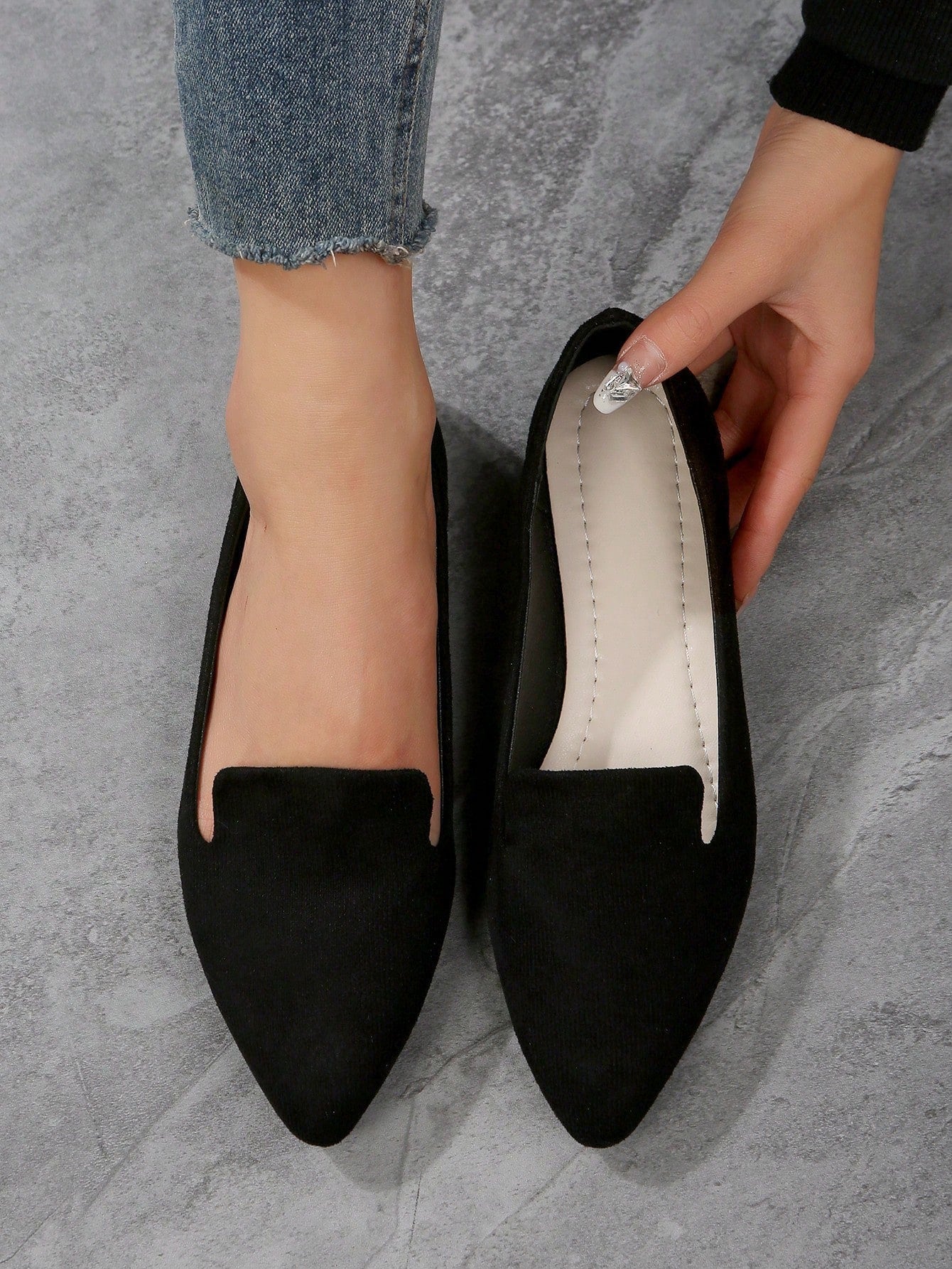 Plus Size Women's Shallow Mouth Pointed Toe Flat Shoes, Fall, Soft Bottom Daily Outdoor Work Shoes, Driving Shoes, Solid Color