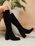 Comfortable Suede Over-The-Knee Boots, Classic All-Match Fashionable Trend Ladies Round Toe Side Zipper Boots, Black Chunky Heel Equestrian Knee-High Boots For Women