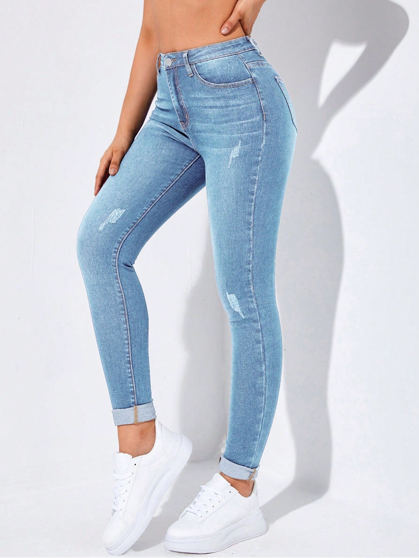 Casual Slim Fit Skinny Jeans In Solid Color