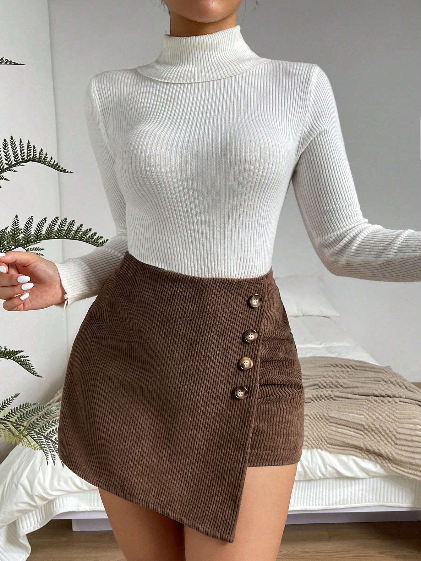 Button Detail Wrap Skort