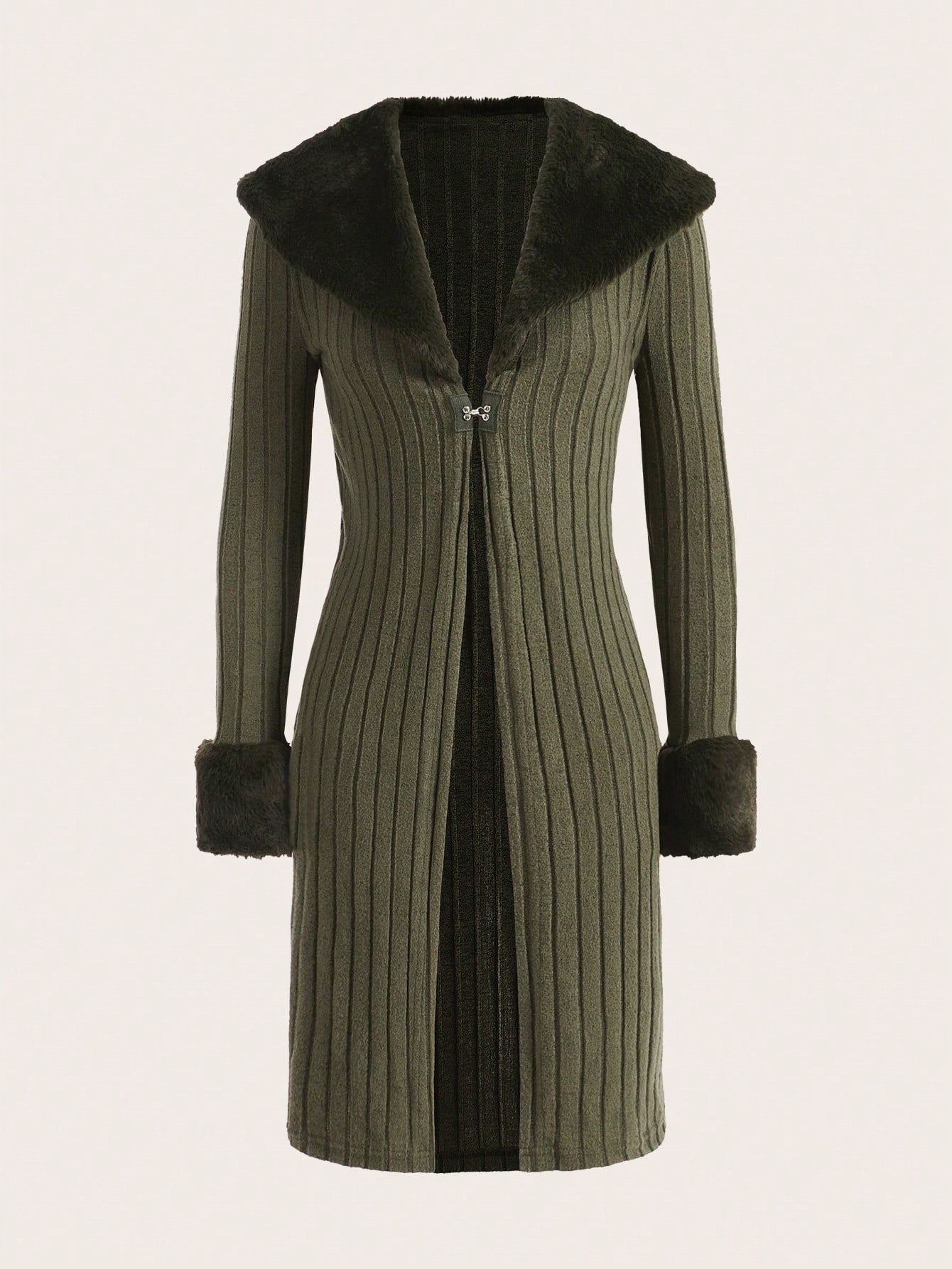 1pc Borg Collar Zip Up Coat