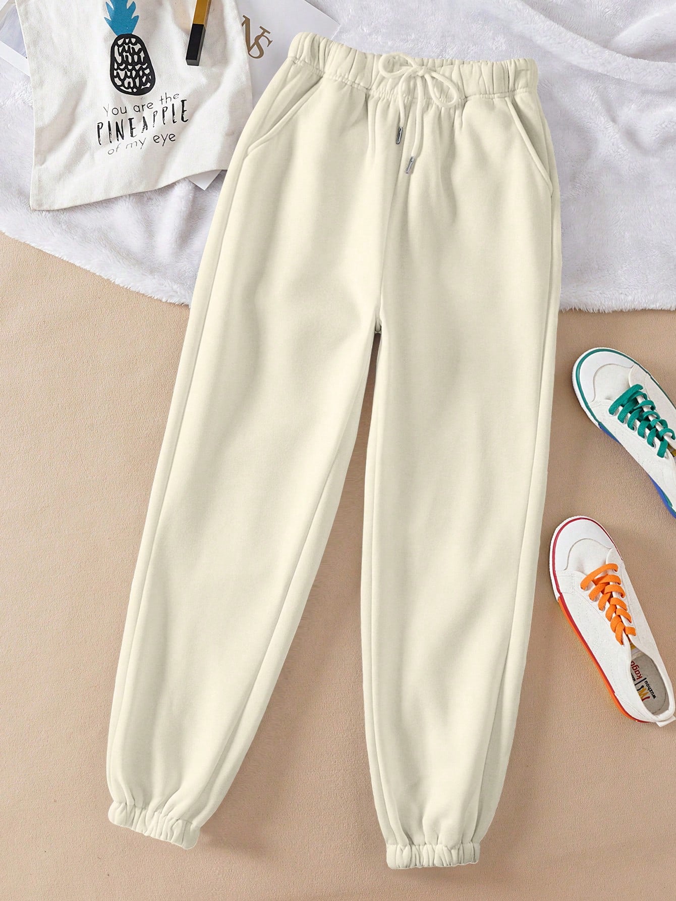Solid Drawstring Waist Sweatpants
