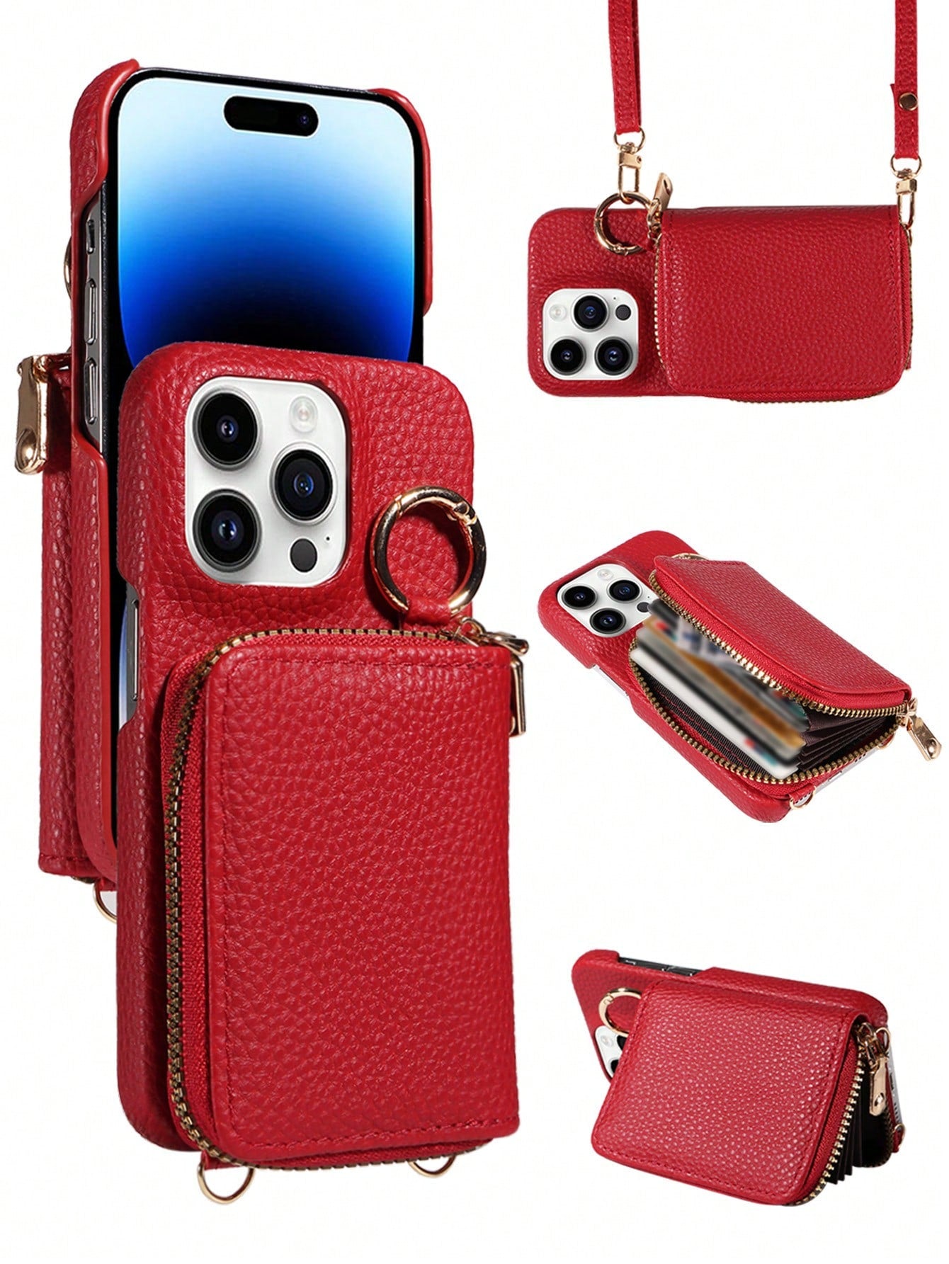 Cell Phone Lanyards A Multifunctional Crossbody Zipper Accordion Card Holder Wallet Style PU Phone Case Compatible With Apple/Samsung