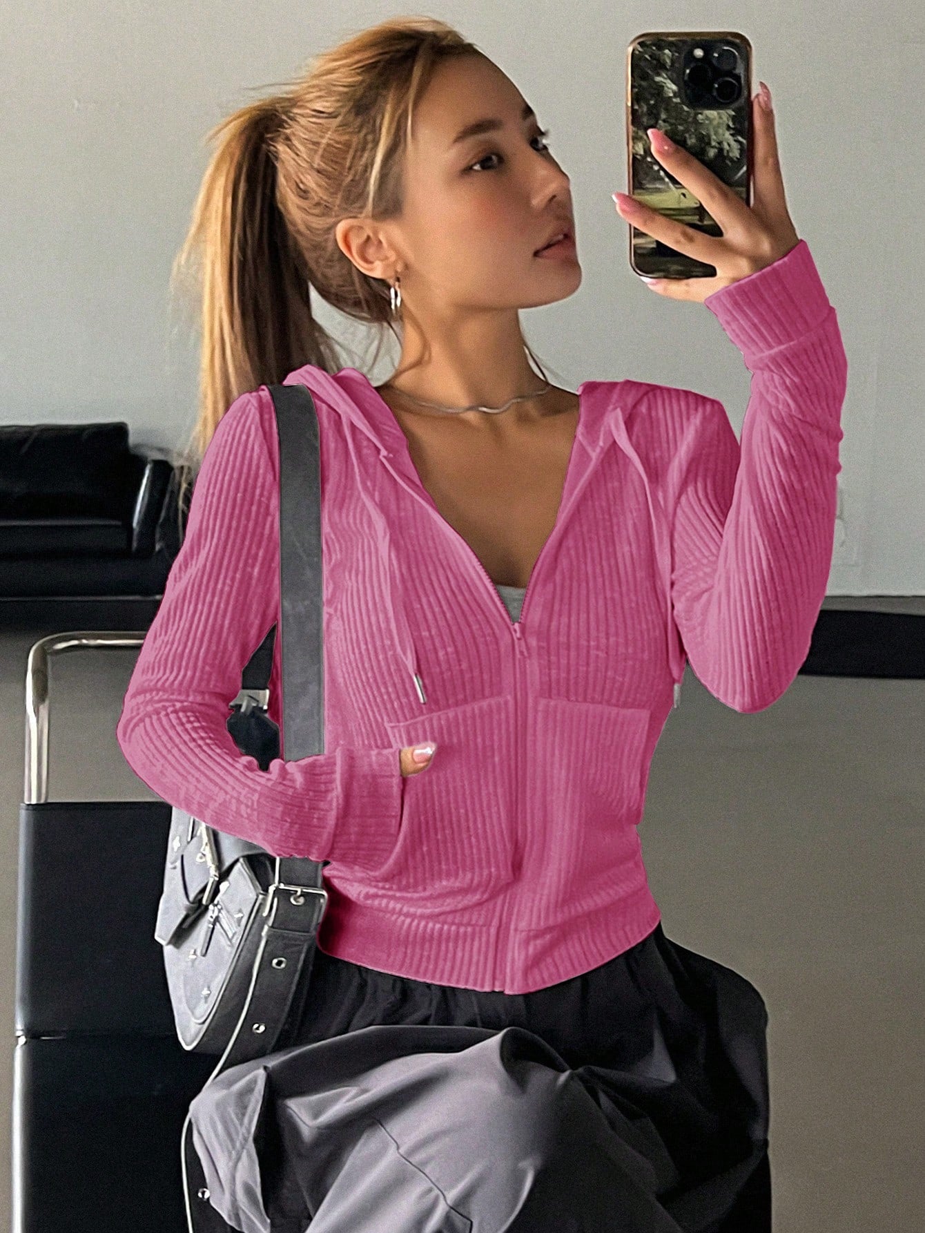 Zip Up Drawstring Hoodie