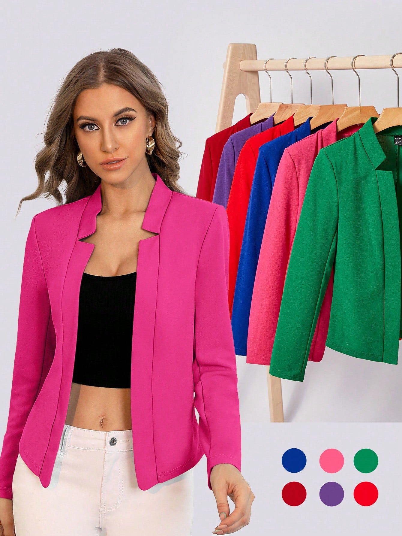 BIZwear Solid Notch Neck Blazer Workwear