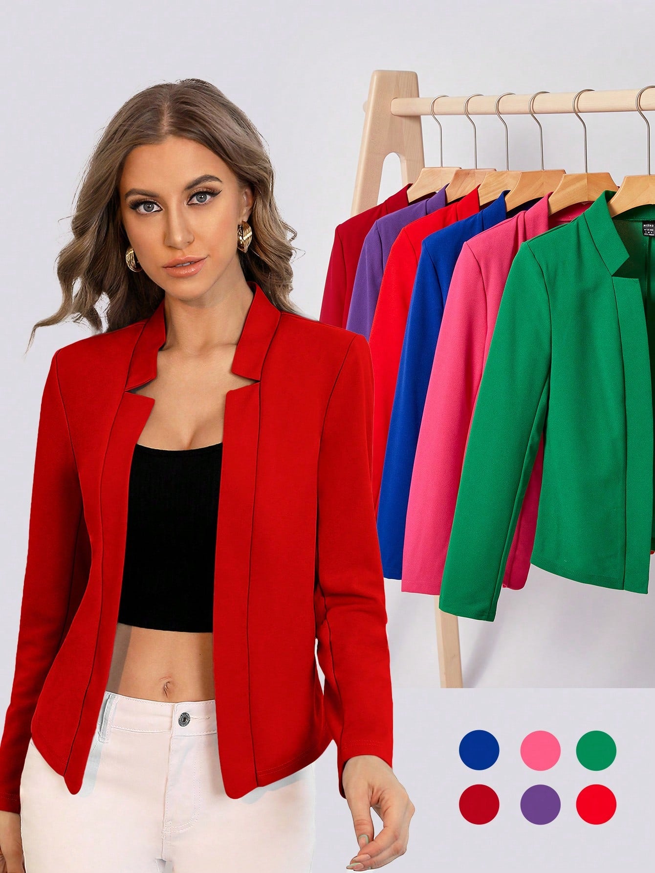 BIZwear Solid Notch Neck Blazer