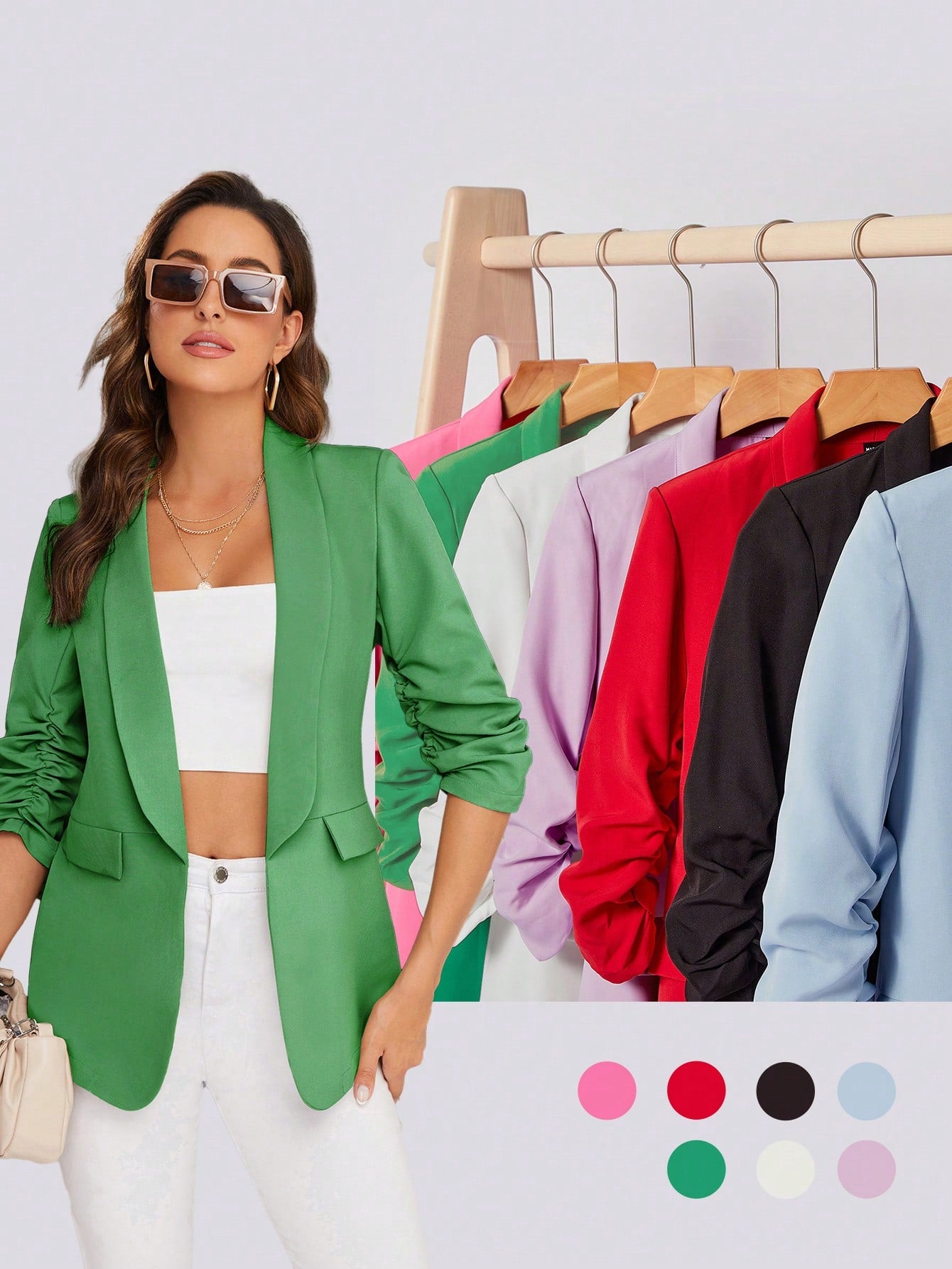 BIZwear Shawl Collar Gathered Sleeve Flap Detail Blazer Workwear