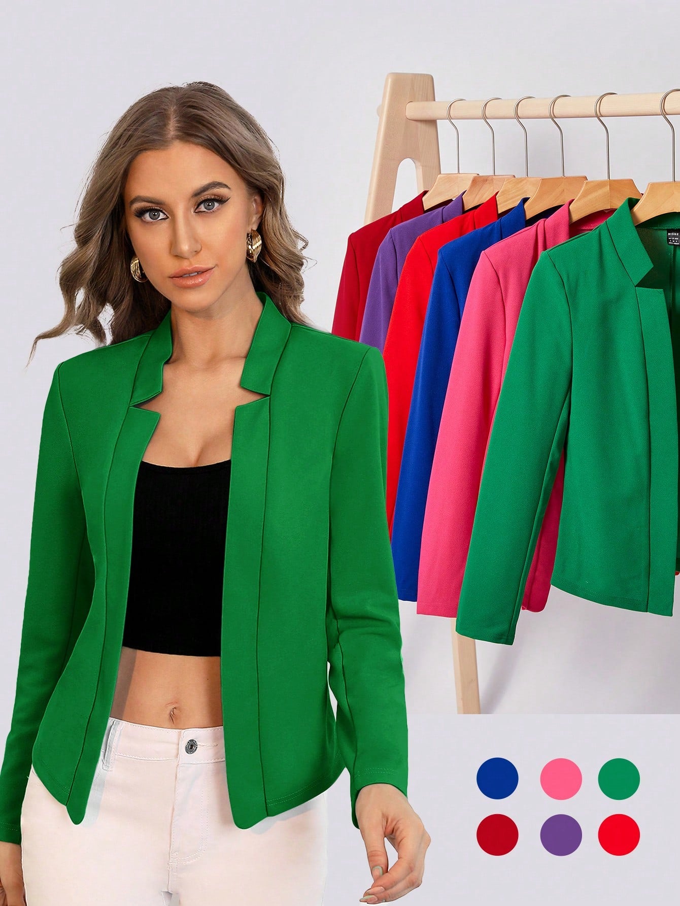 BIZwear Solid Notch Neck Blazer