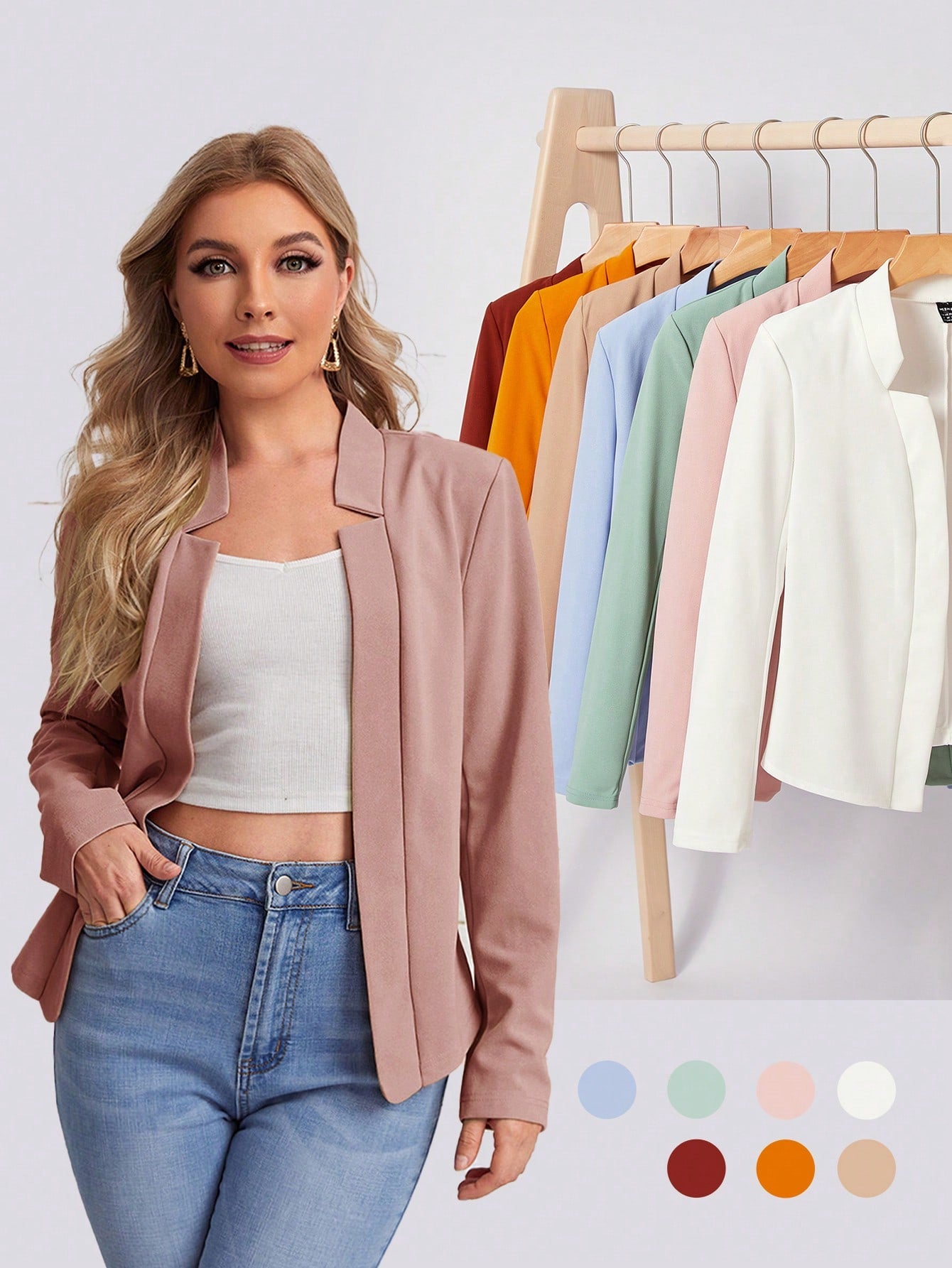 BIZwear Solid Notch Neck Blazer Workwear