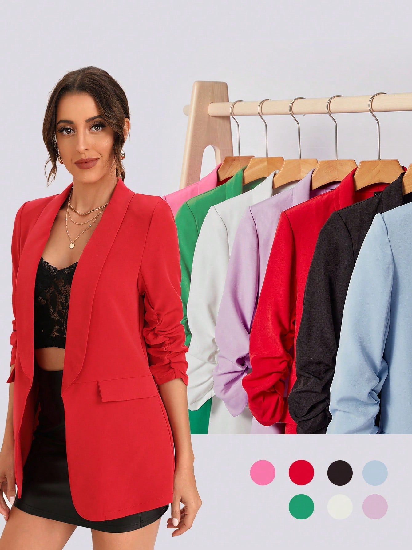 BIZwear Shawl Collar Gathered Sleeve Flap Detail Blazer Workwear