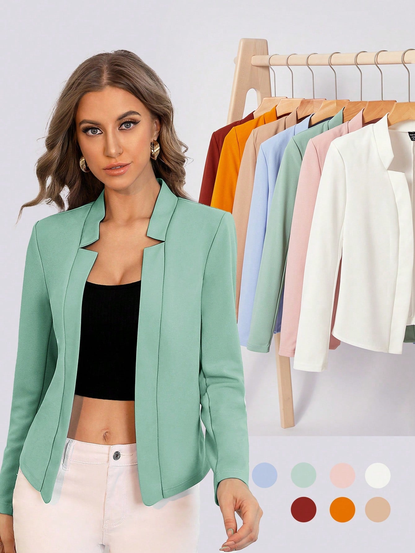 BIZwear Solid Notch Neck Blazer