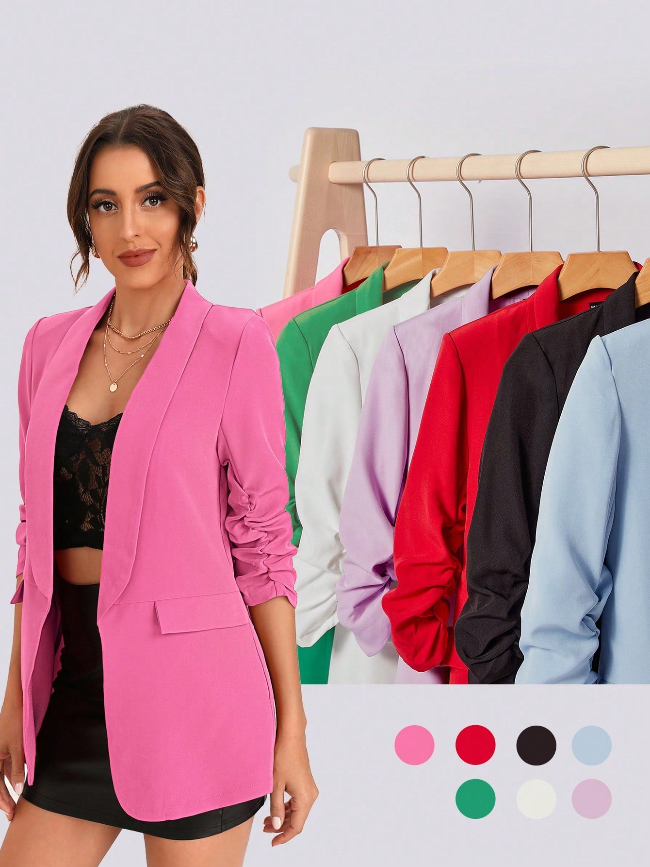 BIZwear Shawl Collar Gathered Sleeve Flap Detail Blazer Workwear