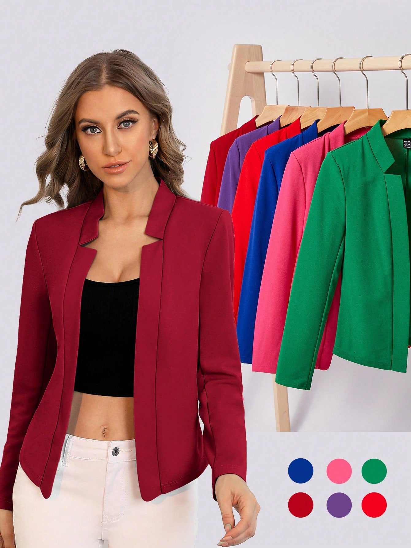BIZwear Solid Notch Neck Blazer Workwear