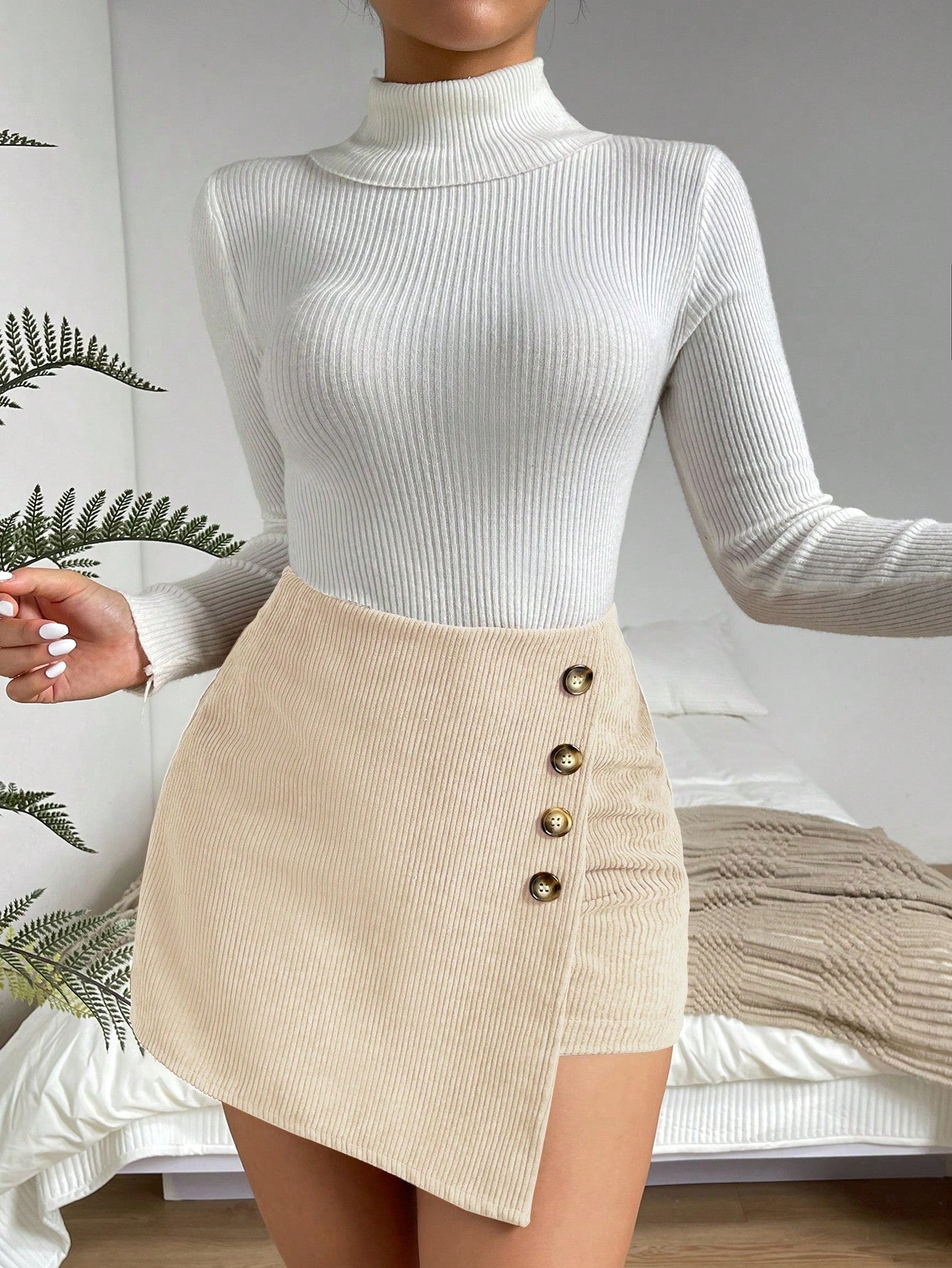Button Detail Wrap Skort