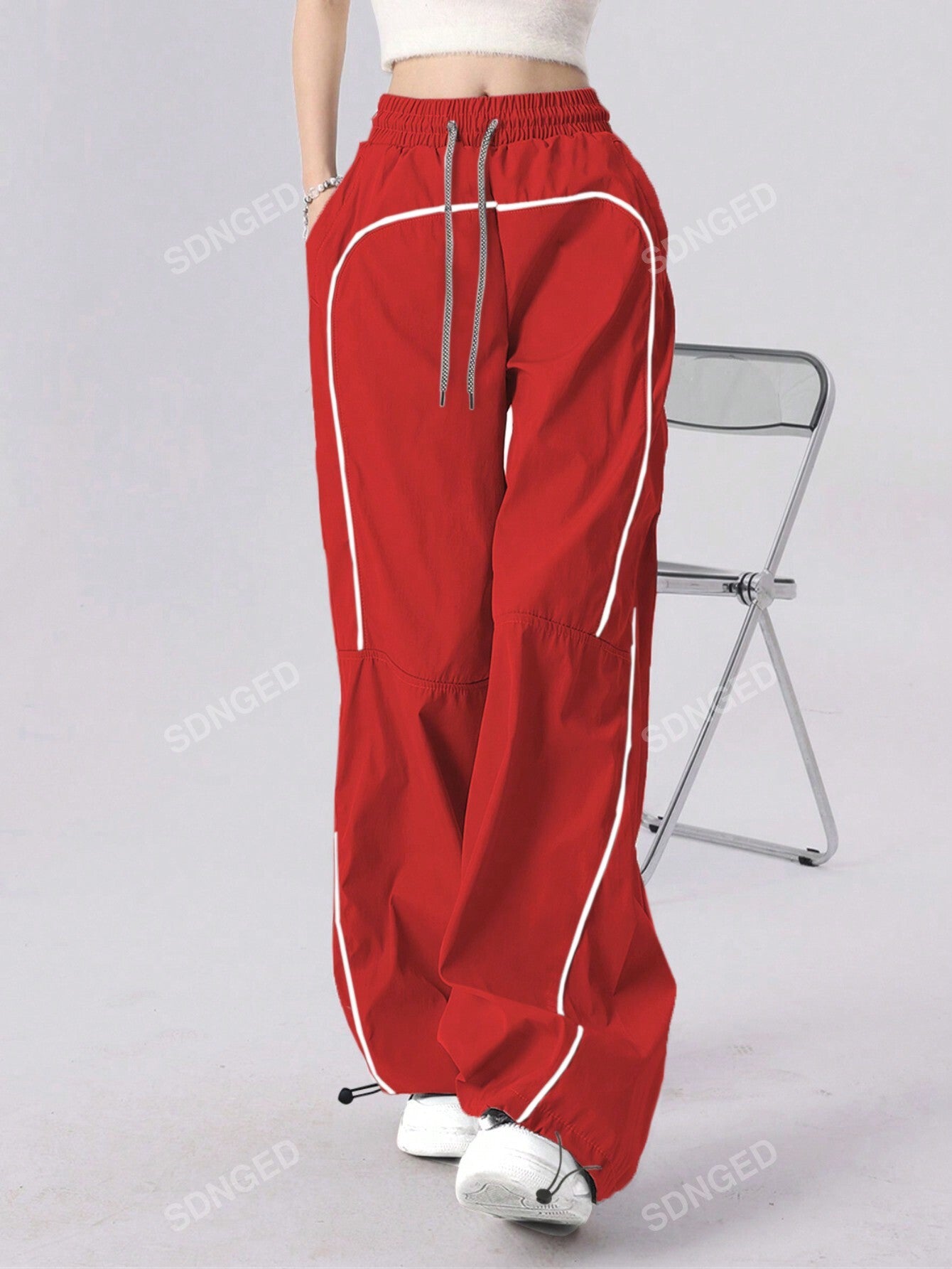 Contrast Piping Drawstring Waist Pants
