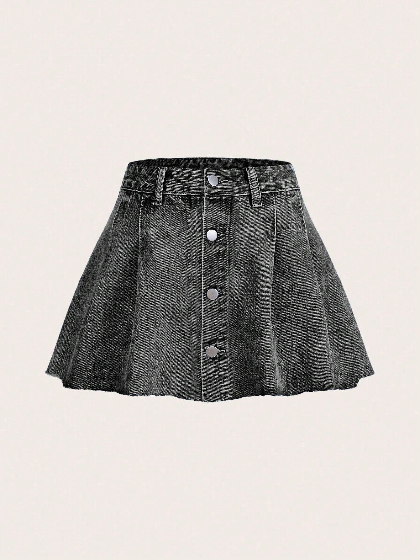 Denim A-Line Skirt With Fringe Hem Design