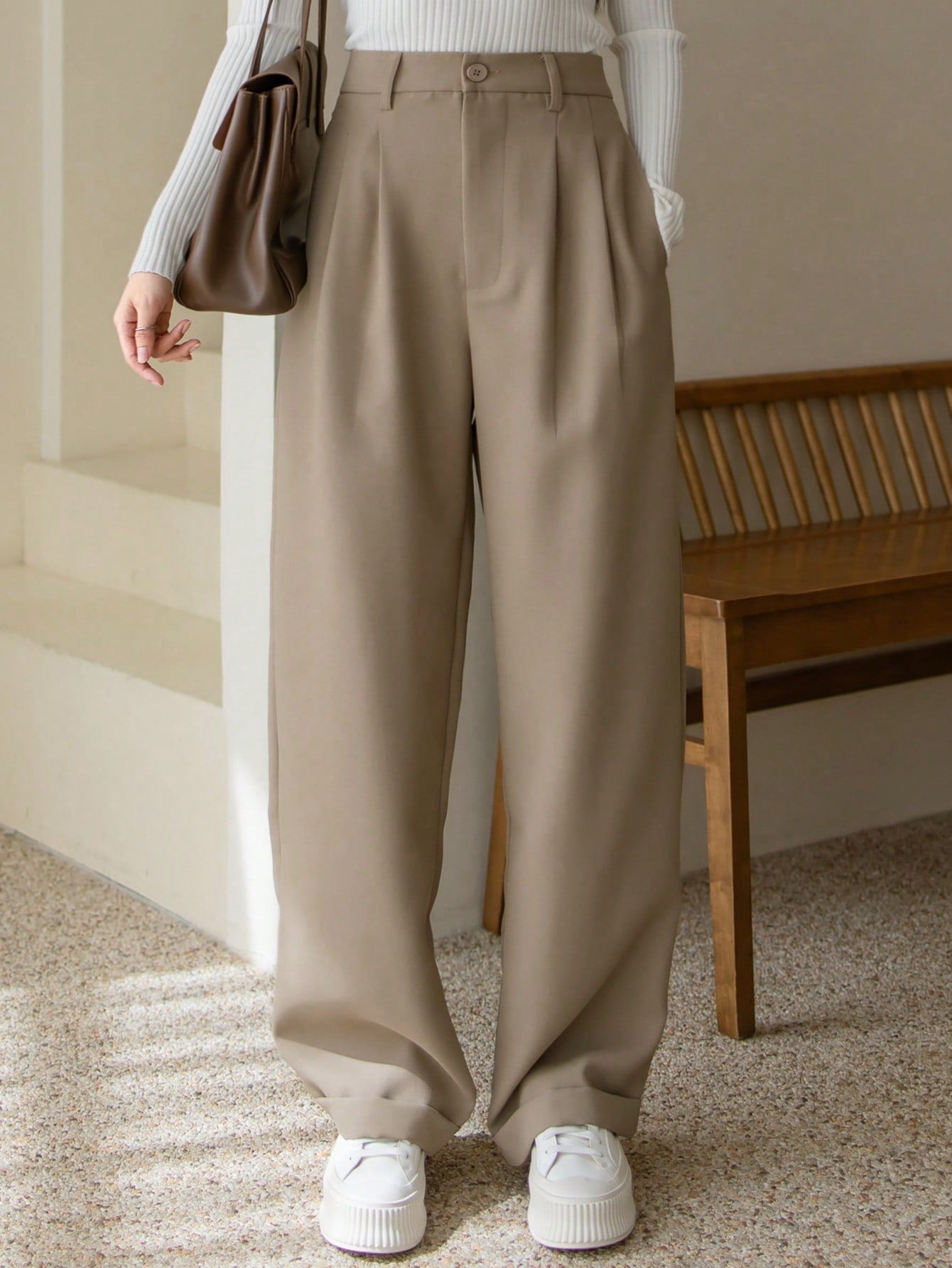 Dazy-Less Solid Slant Pocket Straight Leg Suit Pants Without Belt