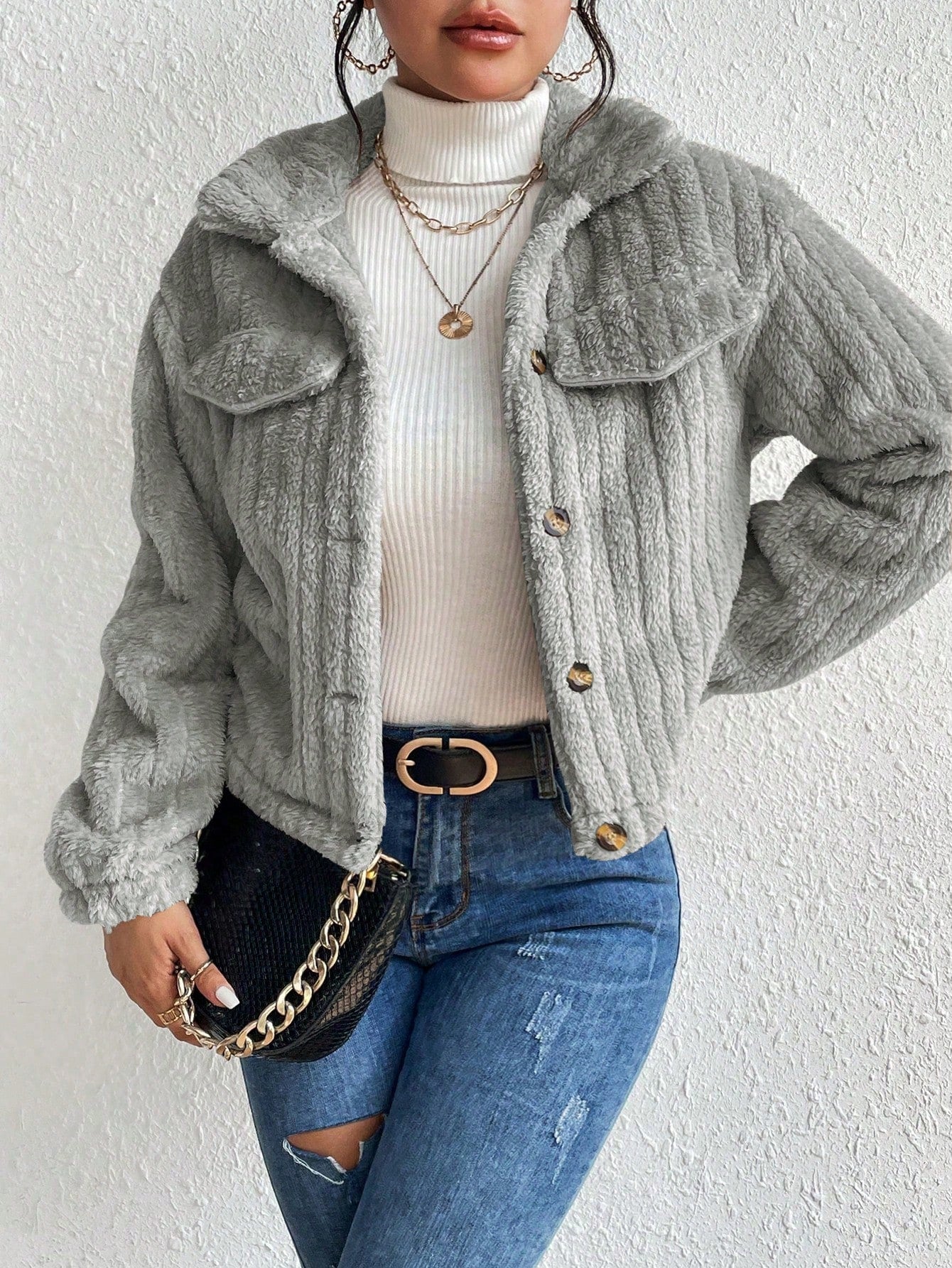 Solid Color Front Button Casual Long Sleeve Jacket