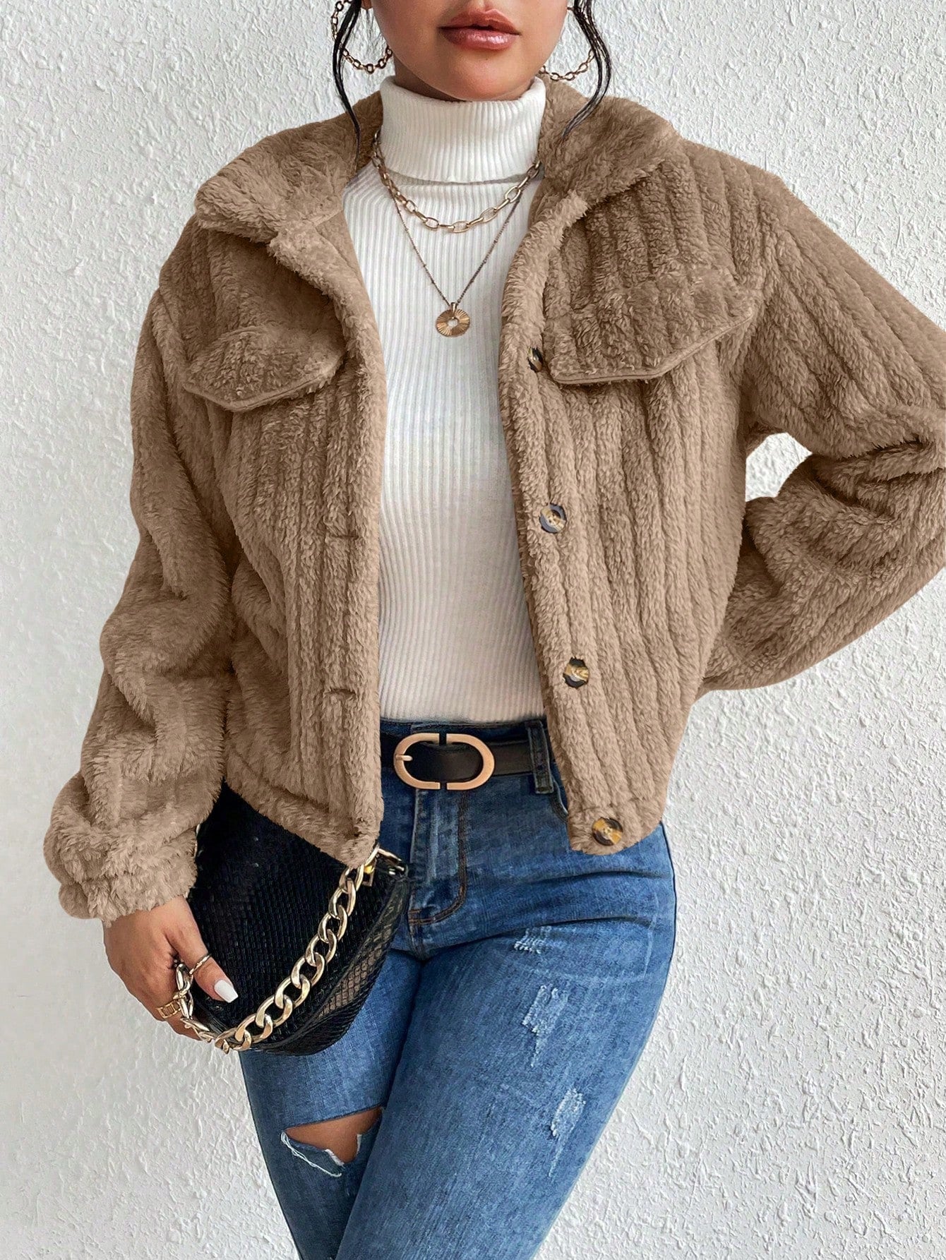 Solid Color Front Button Casual Long Sleeve Jacket