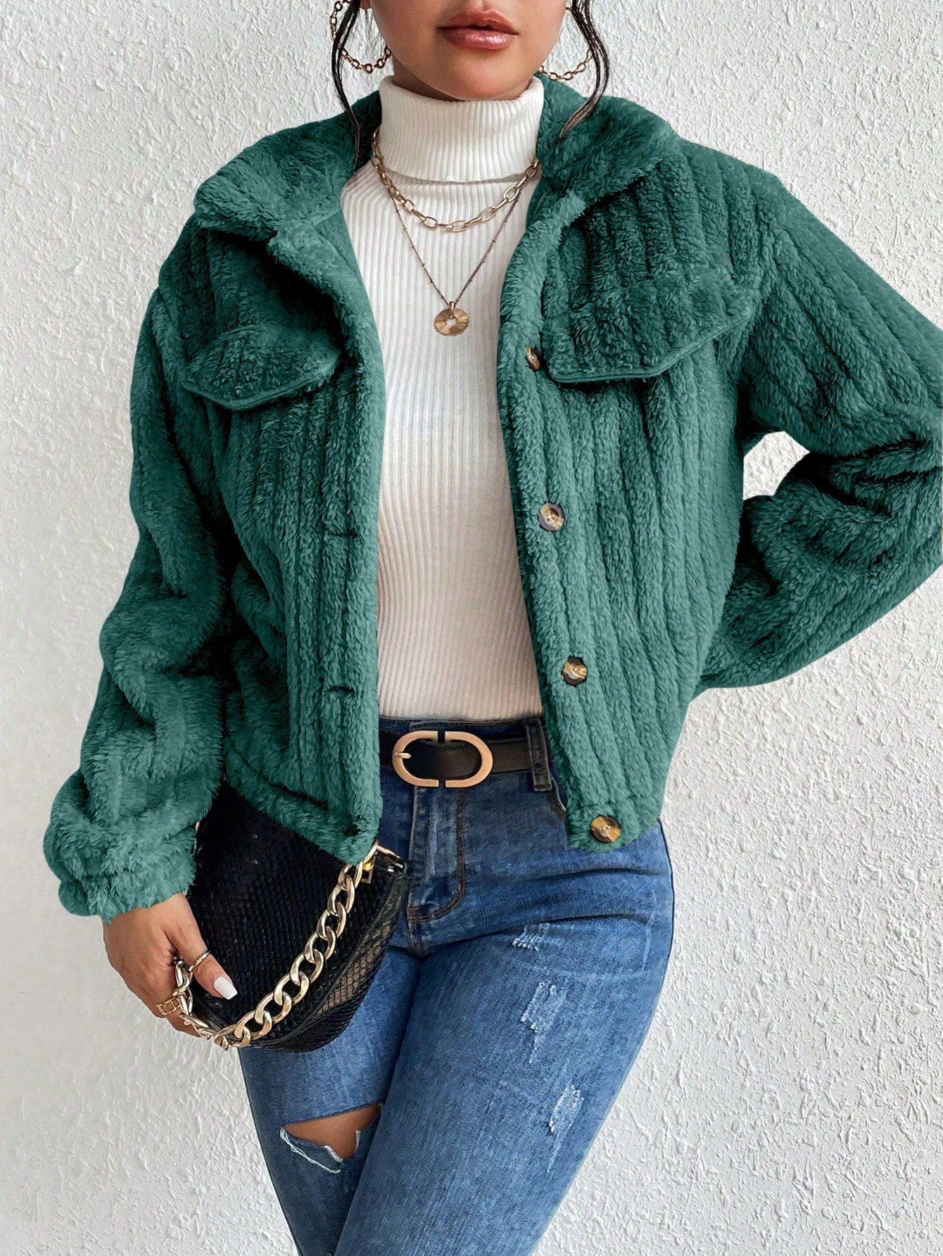 Solid Color Front Button Casual Long Sleeve Jacket