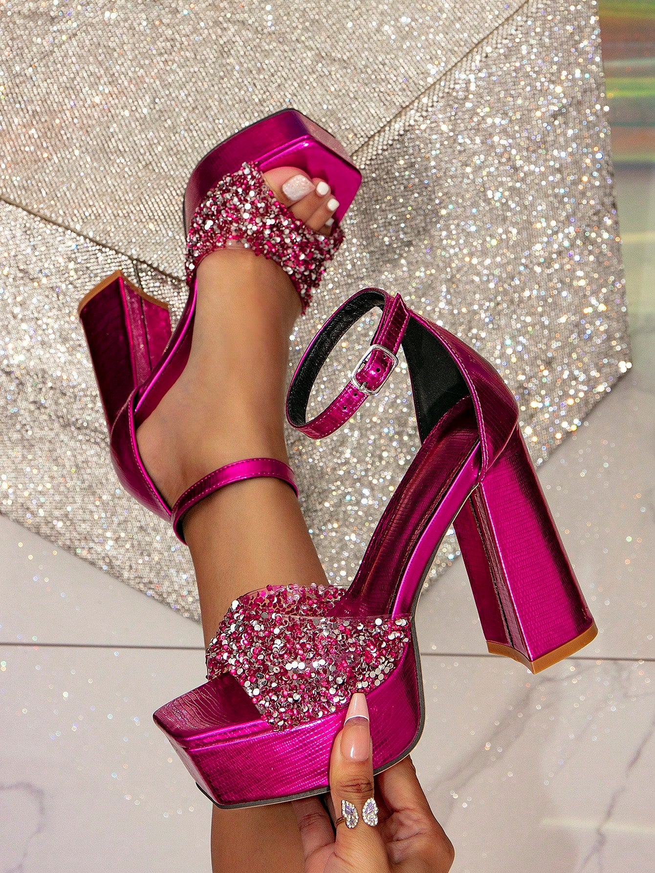 Purple High Heels, Elegant And Fashionable Design For Summer, Suitable For Banquets And Formal Occasions, Waterproof Platform, Sexy Chunky Heels Sandals