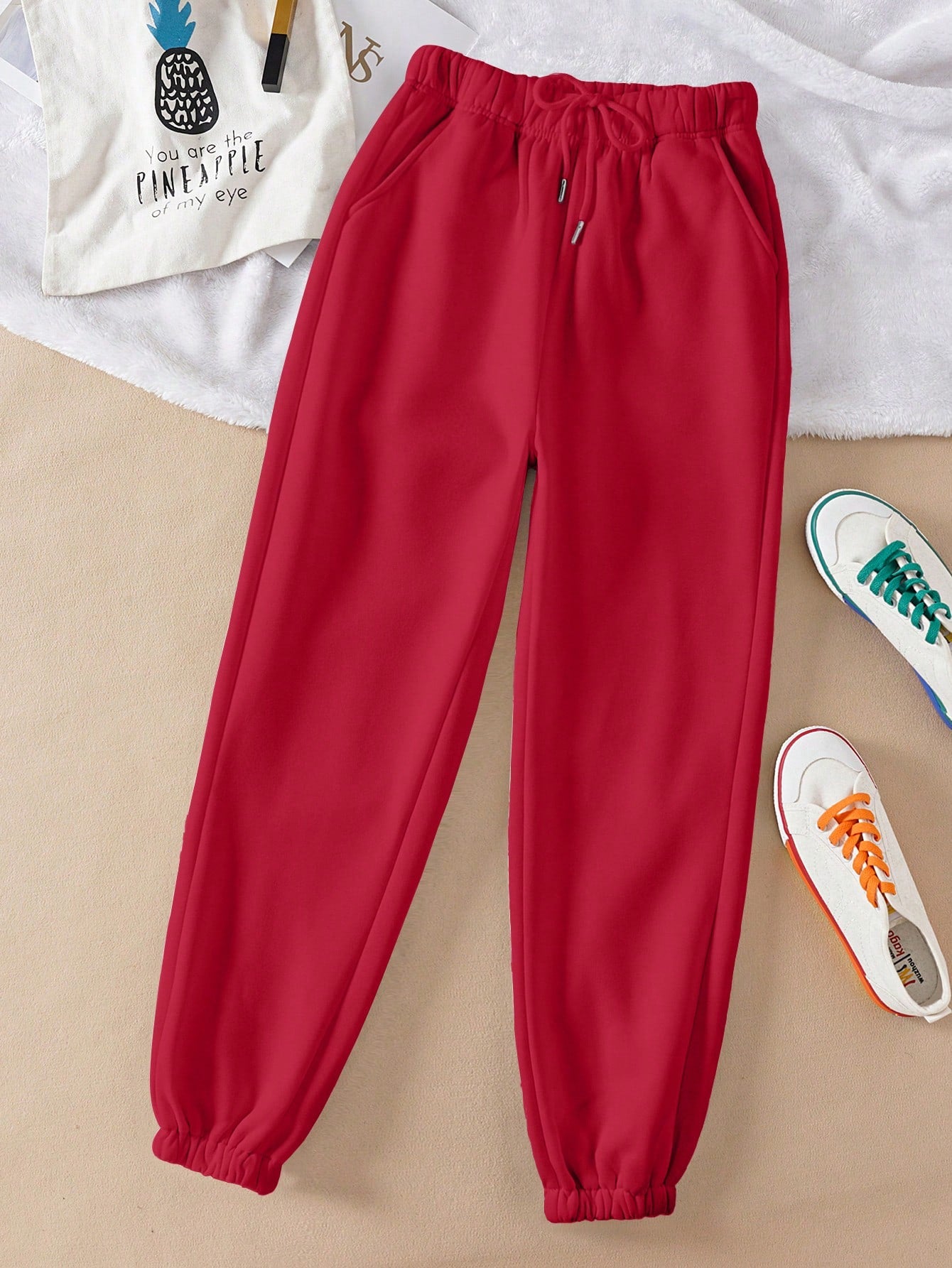 Solid Drawstring Waist Sweatpants