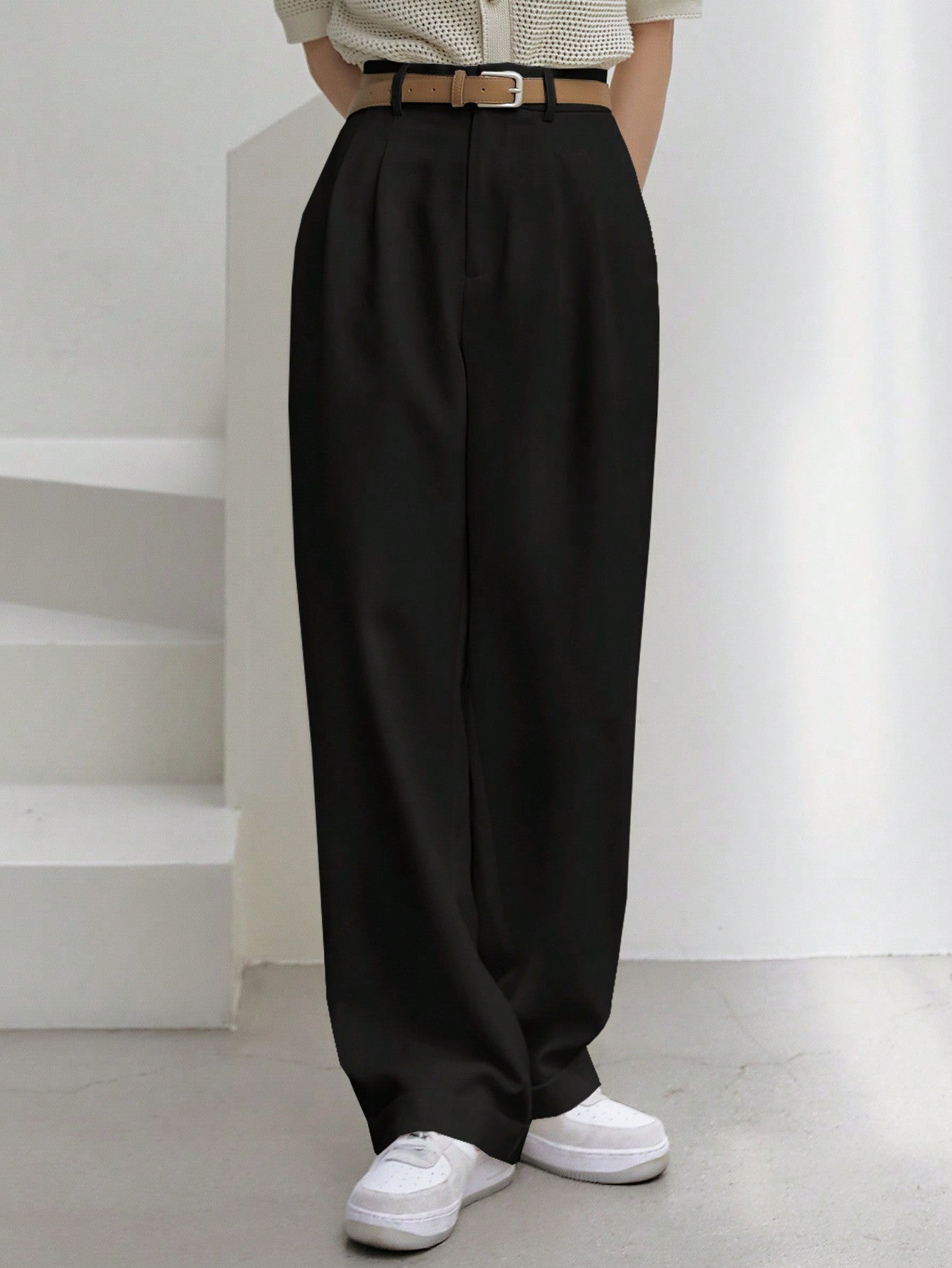Dazy-Less Solid Slant Pocket Straight Leg Suit Pants Without Belt