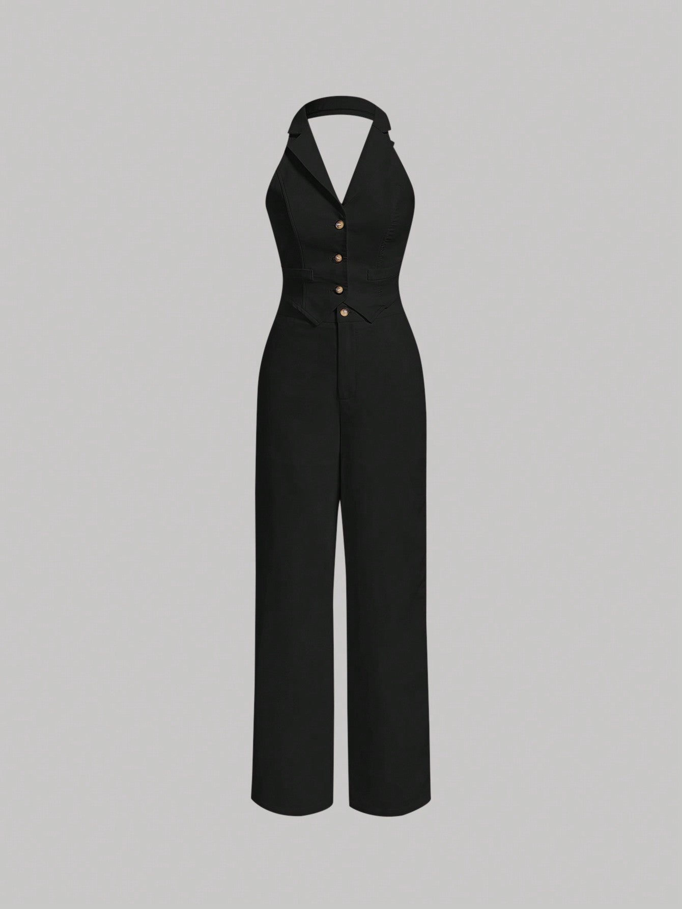 Button Front Halter Neck Backless Blazer Vest & Pants