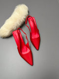 Red High Heel Sandals, Women's Summer Closed Toe Stiletto Heeled Shoes, Elegant 7.5cm Medium Heel Formal Shoes, Patent Leather Pointed Toe Pumps, High-End Shoes For Women
