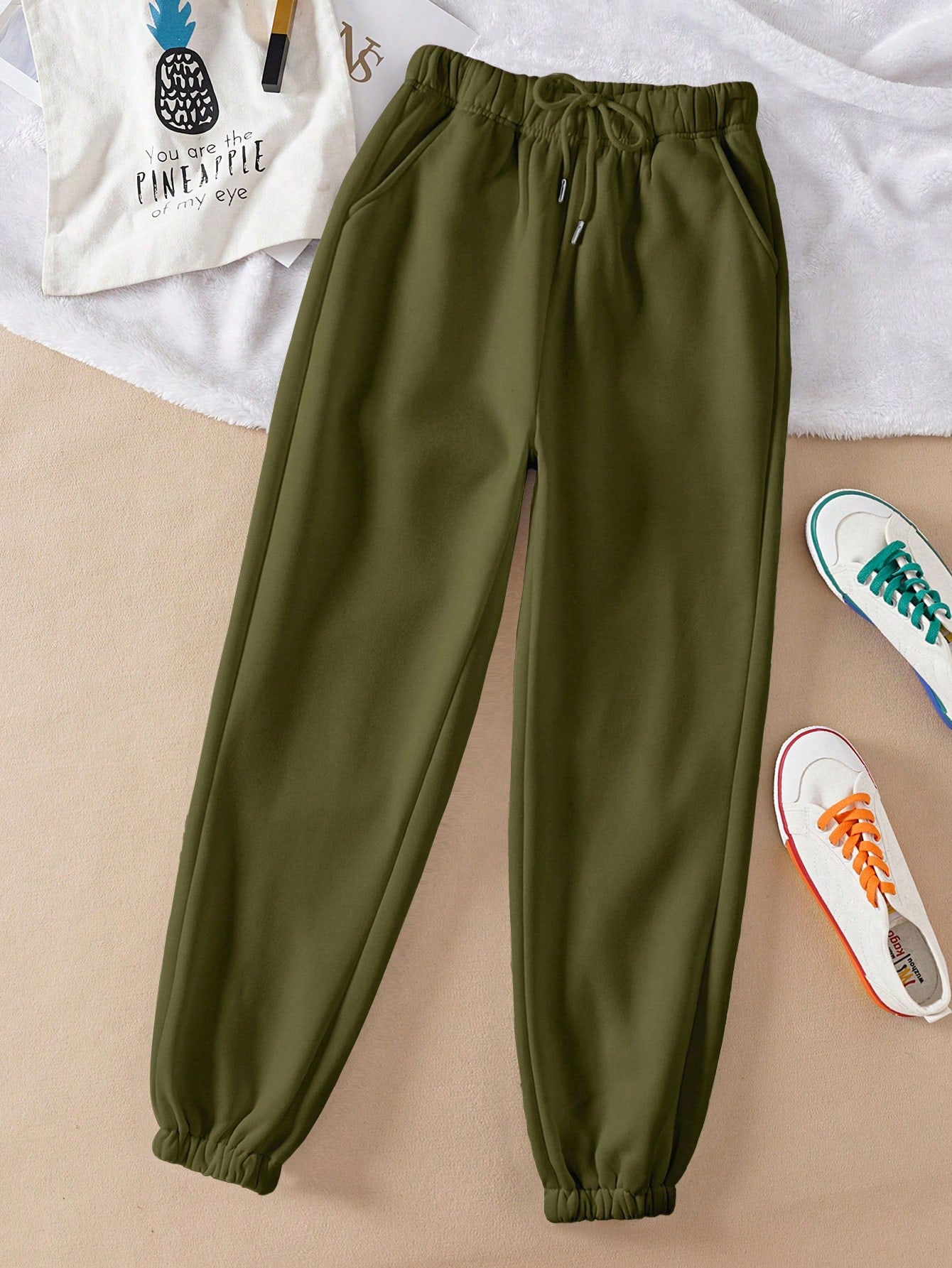 Solid Drawstring Waist Sweatpants