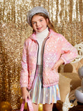Tween Girl' Laser Fabric Heart Patchwork Hooded Short Padded Coat