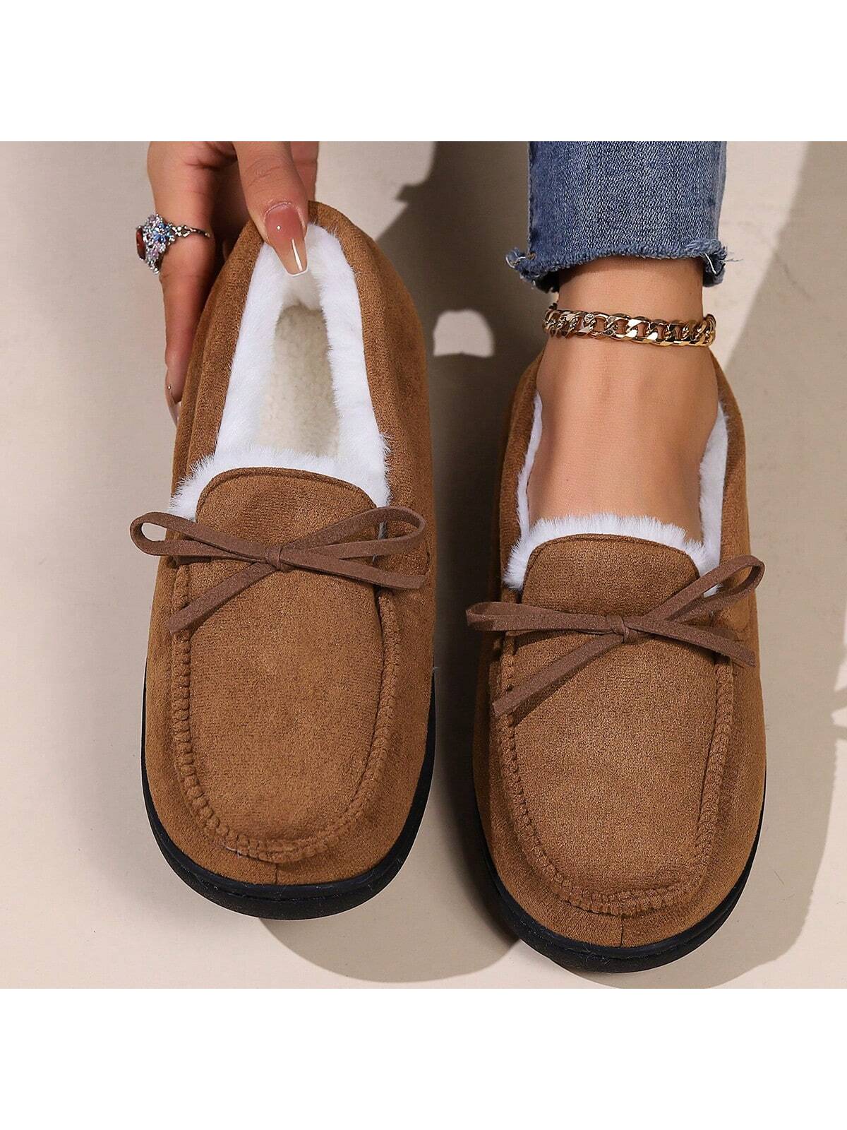 New Autumn And Winter Women's Ankle Boots, Fashionable Penny Loafers For Women, Solid Color Faux Suede Upper, Simple And Stylish, Thicken And Warm Plush Lining, Soft And Comfortable, Good Thermal Insulation