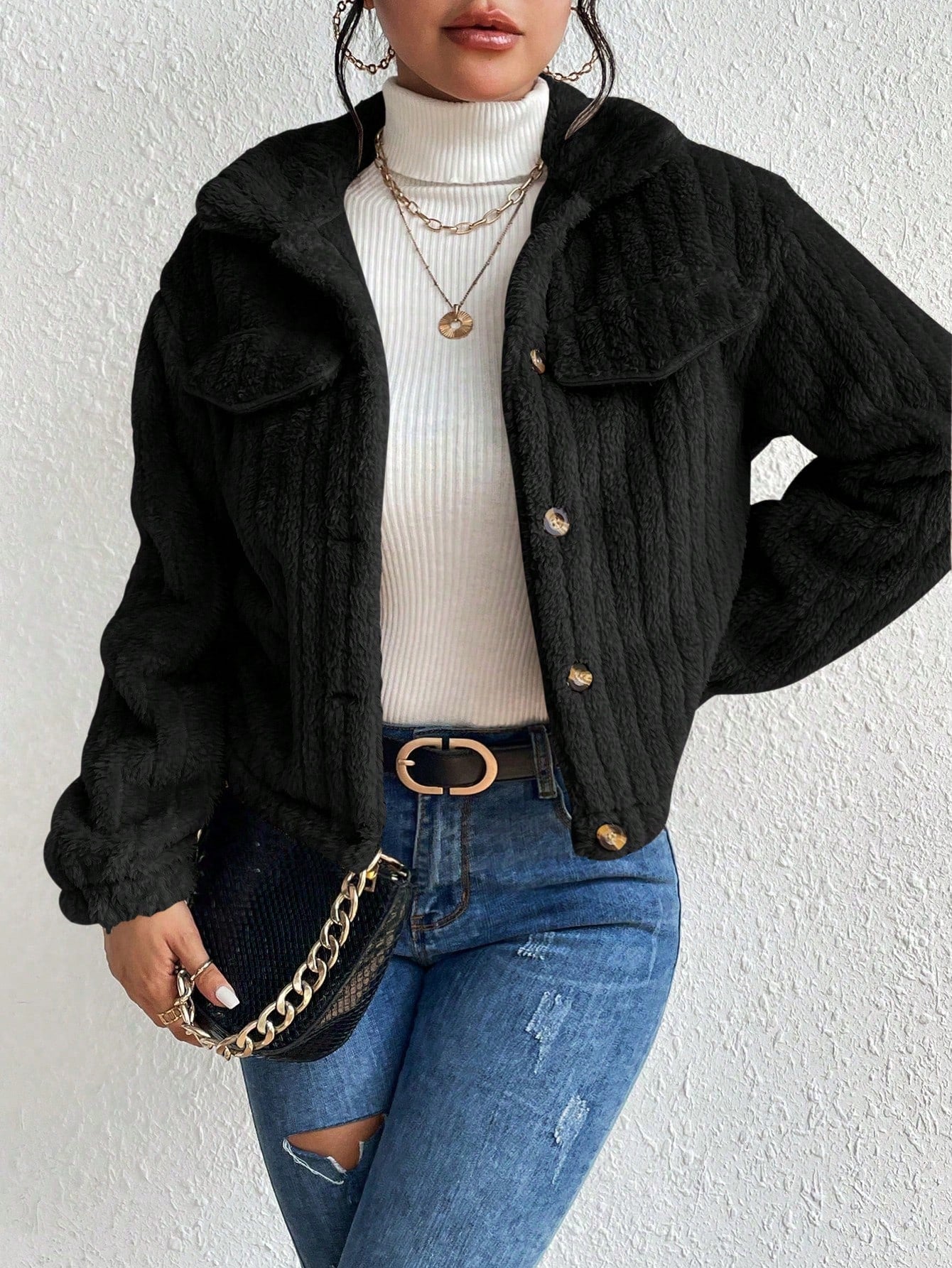 Solid Color Front Button Casual Long Sleeve Jacket