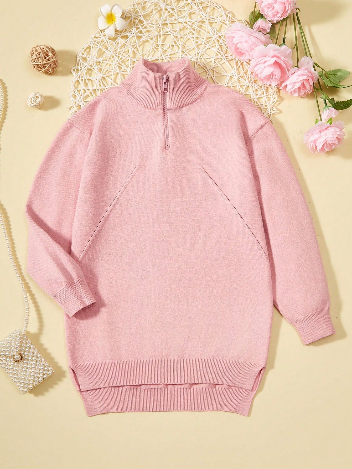 Big Girls' Zipper Half Placket Sweater Dress