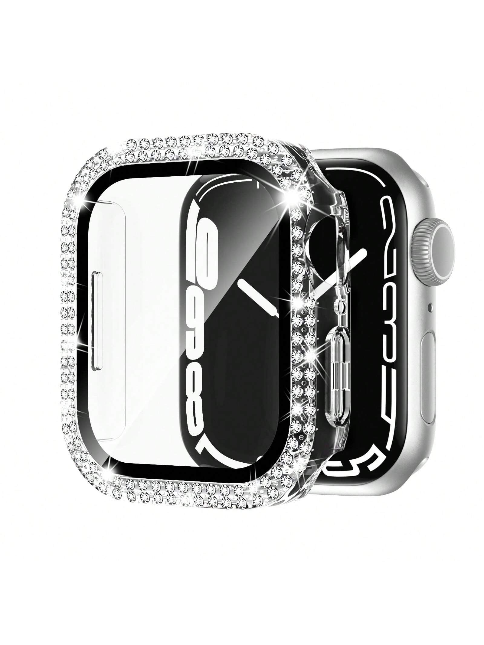 Compatible With Apple Watch Case Series 9/87/6/5/4/3/2/1/SE 38 40 41 42 44 45 Mm With Tempered Glass Screen Protector, Double Bling Case Crystal Rhinestones Rhinestone Bumper Overall Hard PC Ultra-Thin Protective Cover For