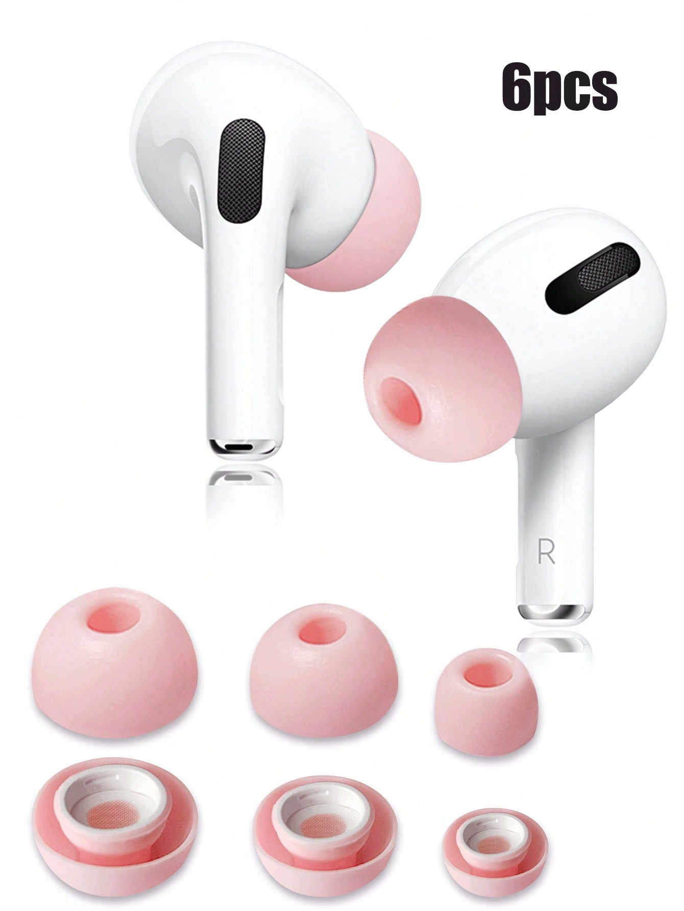6pcs White Replacement Silicone Ear Tips (large/medium/small, 2 Pairs Each) compatible with Airpods Pro