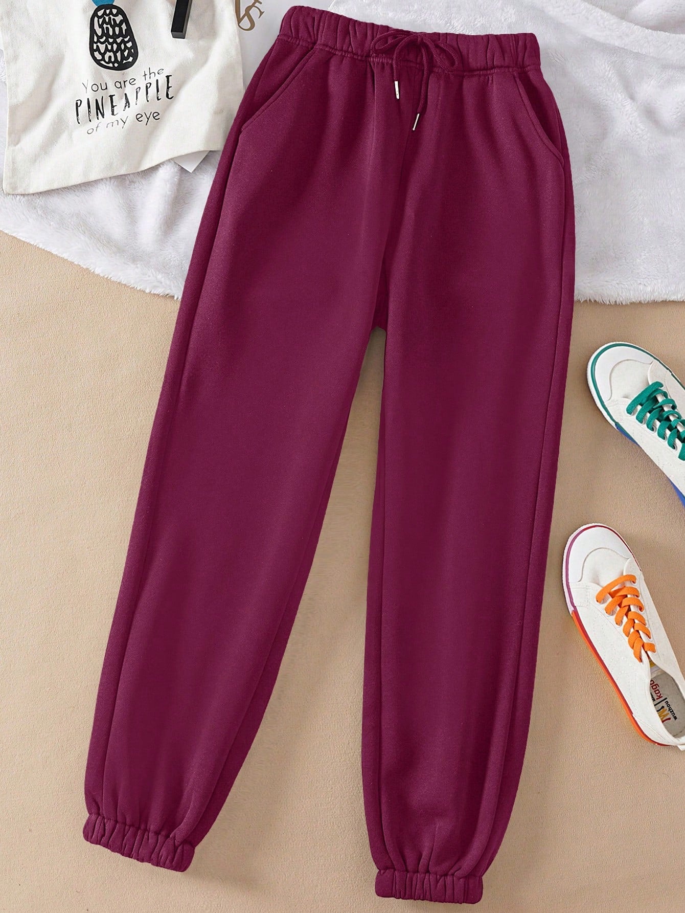 Solid Drawstring Waist Sweatpants