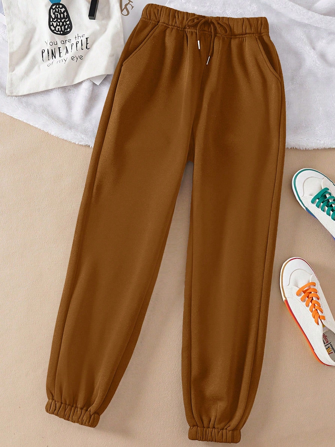Solid Drawstring Waist Sweatpants