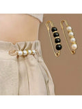 1pc Sweater Shawl Clip Faux Pearl Decor Clothing Dress Waist Ornament Collar Brooch Pin For Women