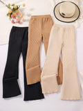Kids Tween Girl 3pcs/Set Solid Color Rib-Knit Pants