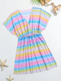 Tween Girl Striped Drawstring Waist Crop Top