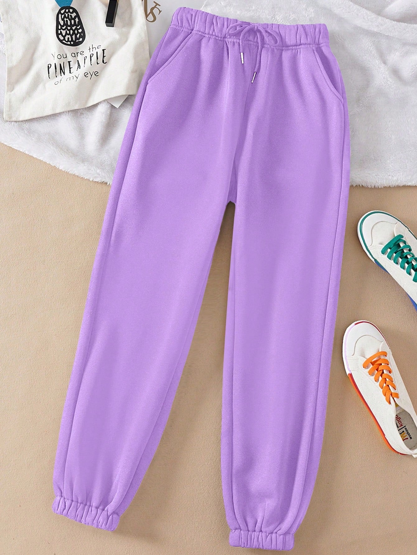 Solid Drawstring Waist Sweatpants