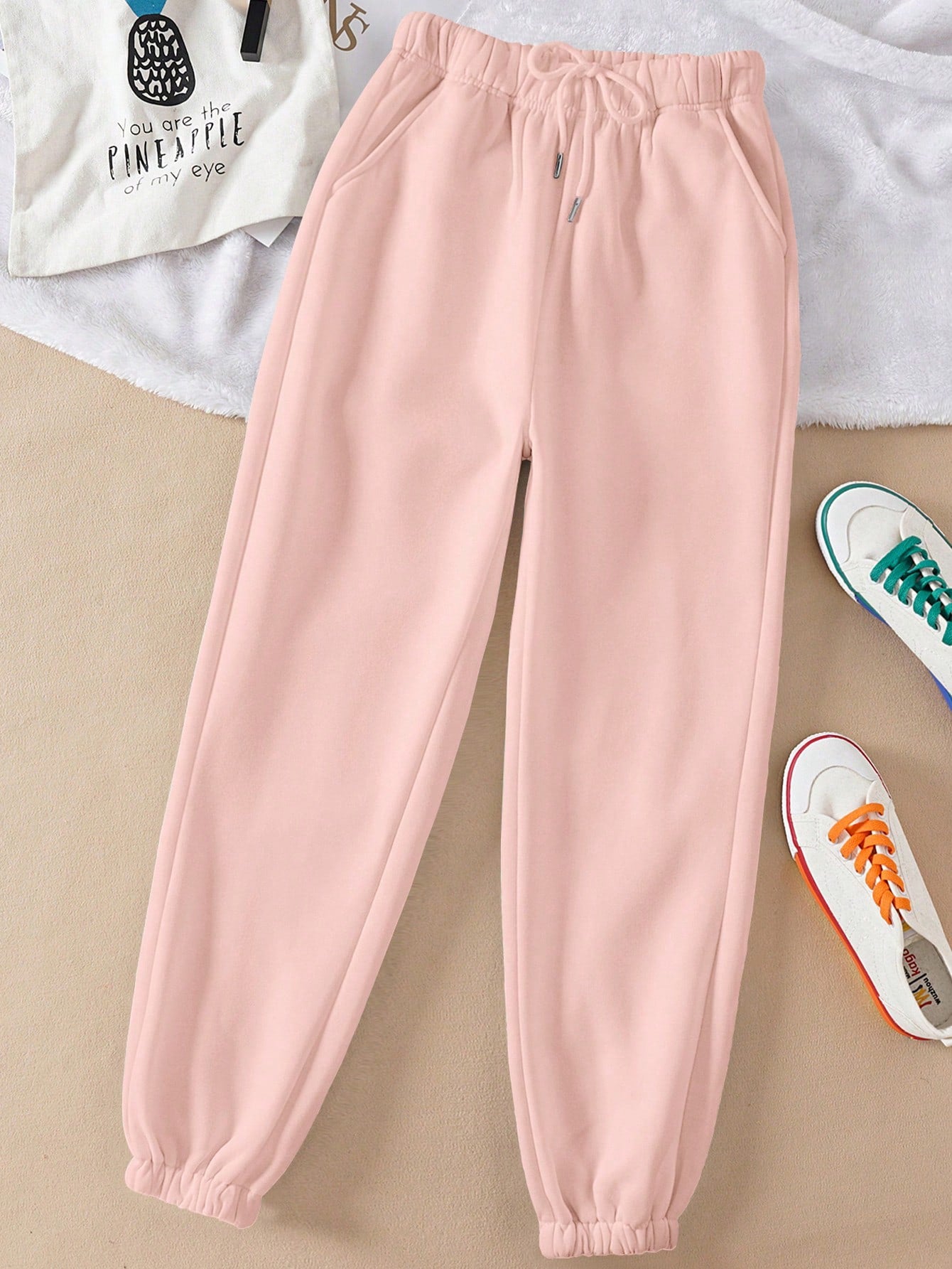 Solid Drawstring Waist Sweatpants