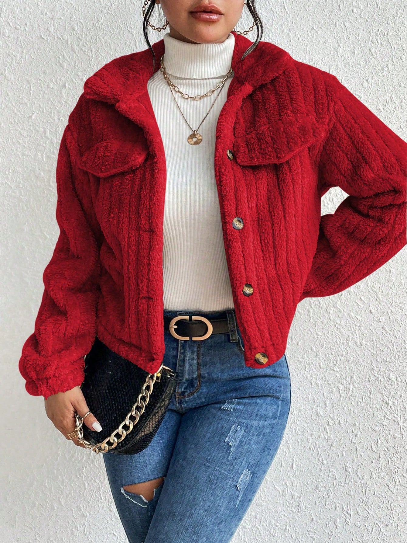 Solid Color Front Button Casual Long Sleeve Jacket