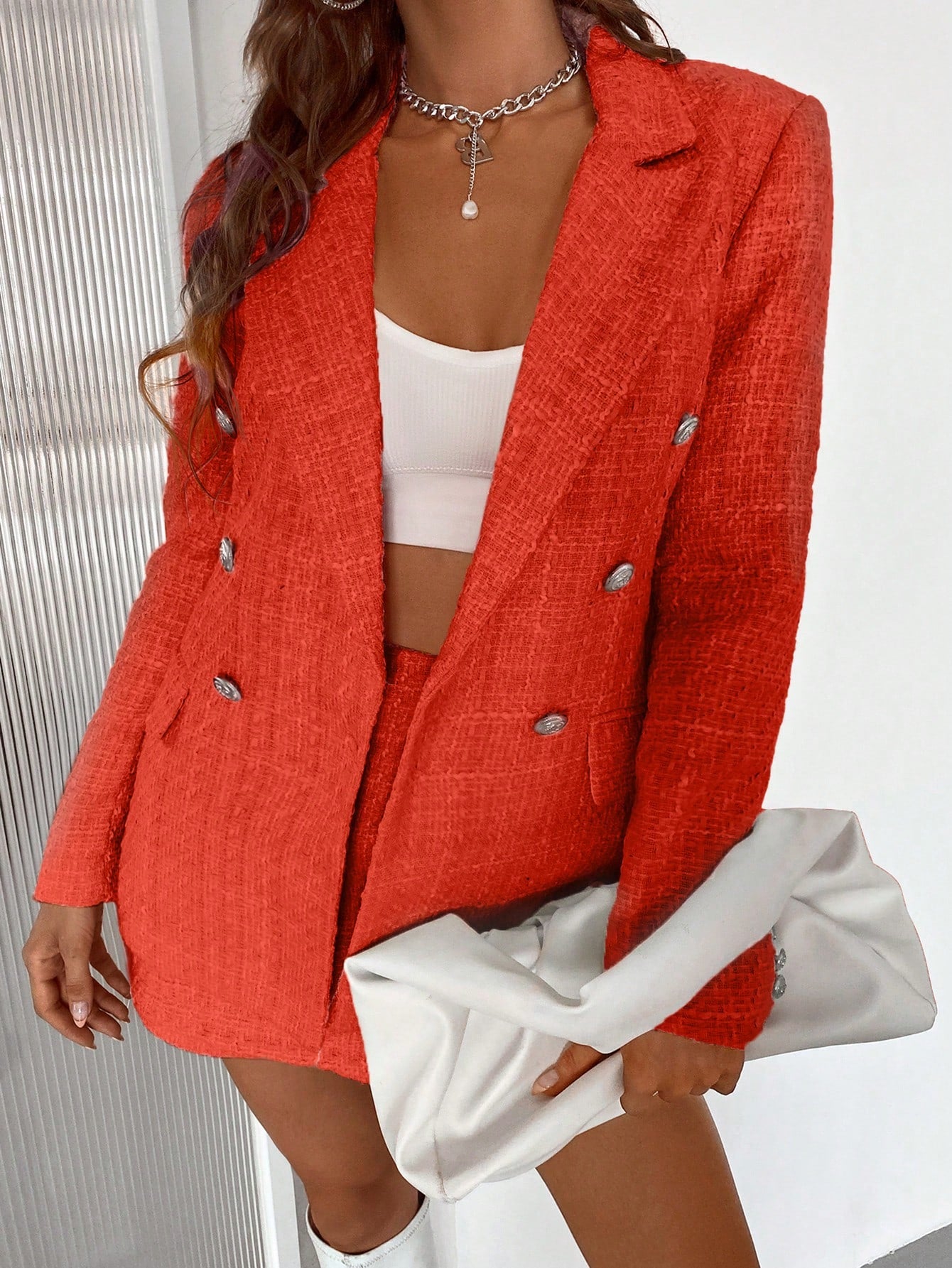 Double Button Tweed Blazer Workwear