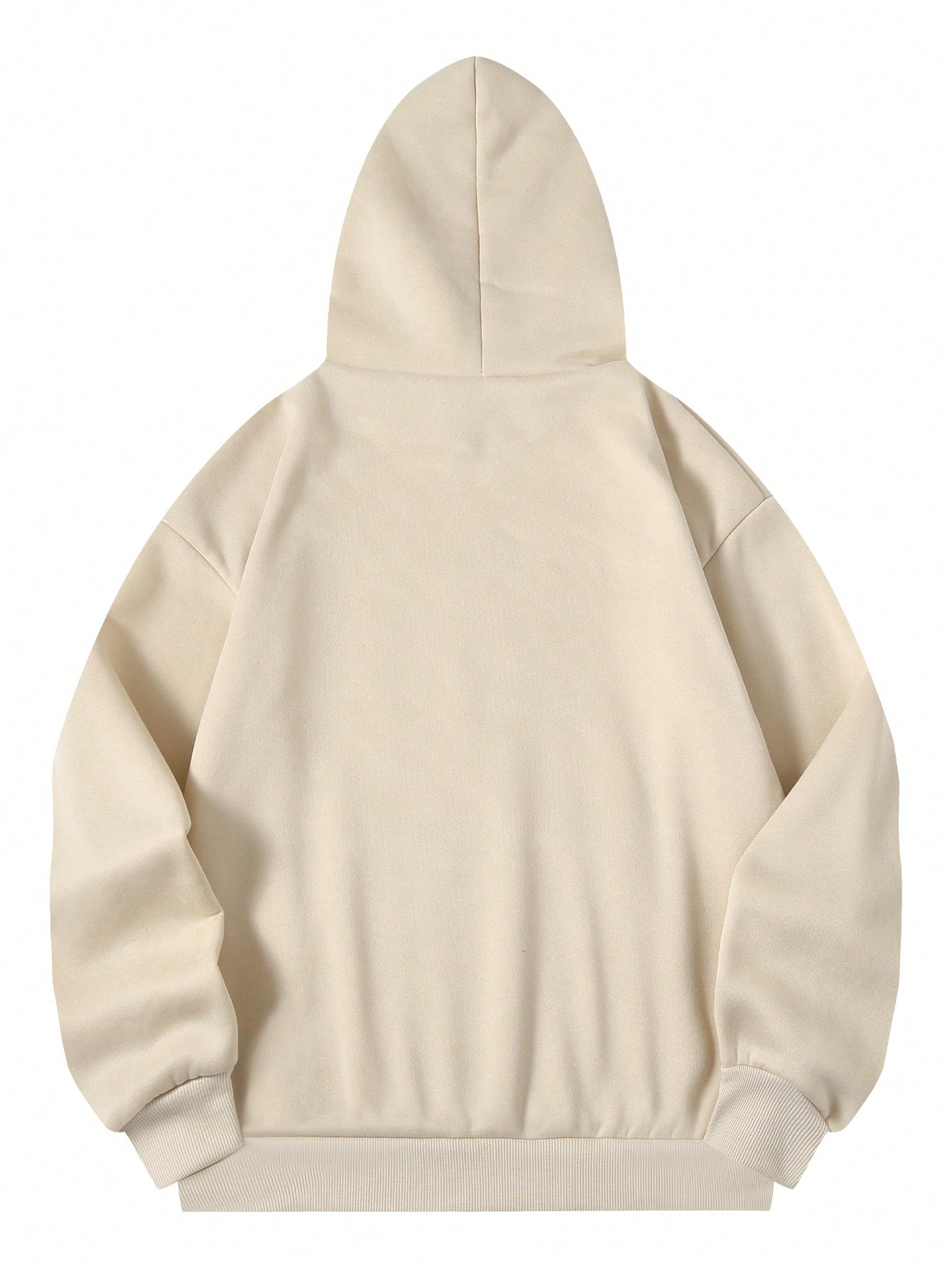 Long Hoodie With Kangaroo Pocket, Letter &amp; Pattern Print And Warm Lining