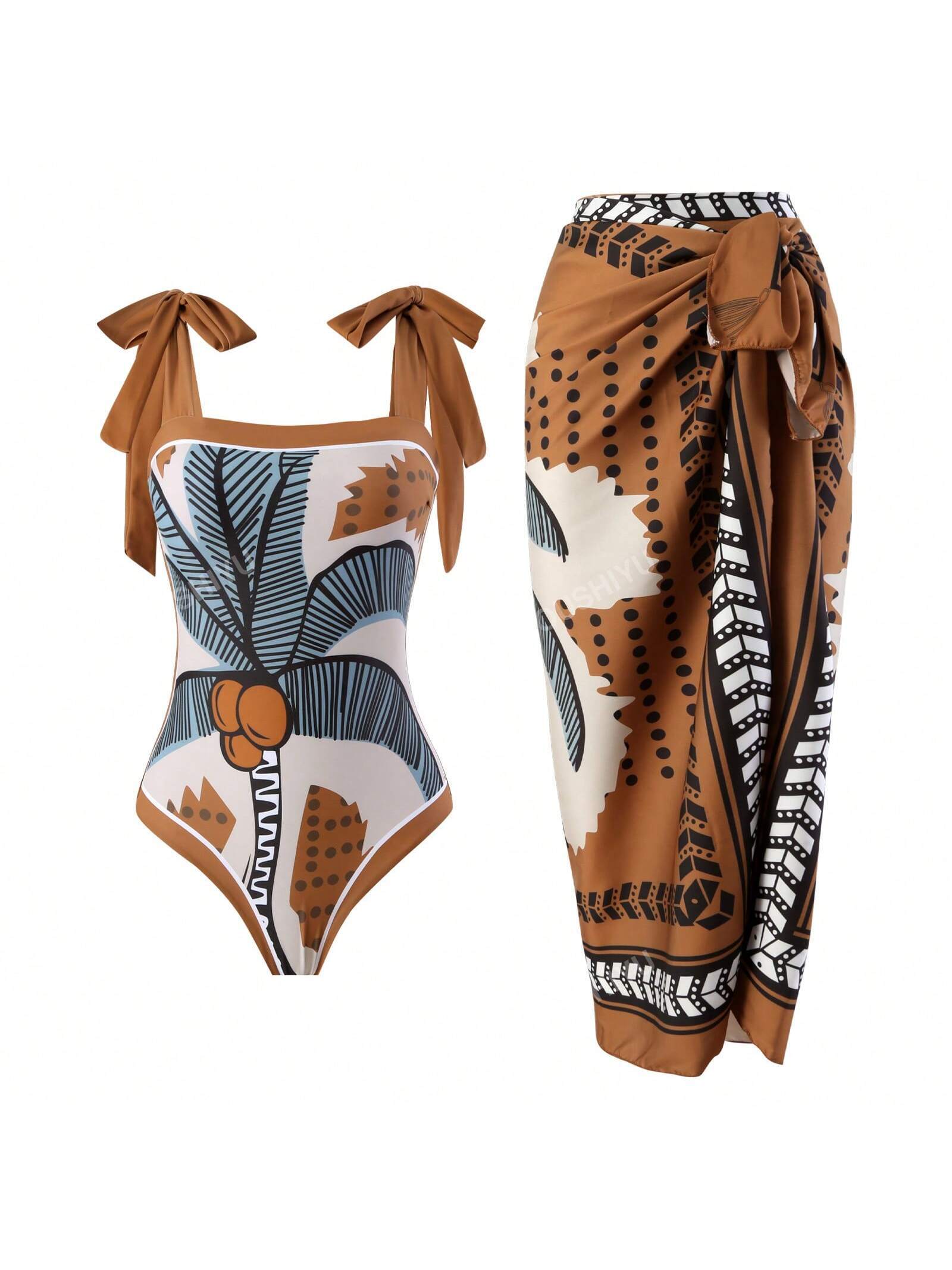 Vintage-Inspired Conservative One-Piece Swimwear For Beach, Spa & Resort With Tummy Control - European & American Style, Skirted Bottom (One Size Fits Most)